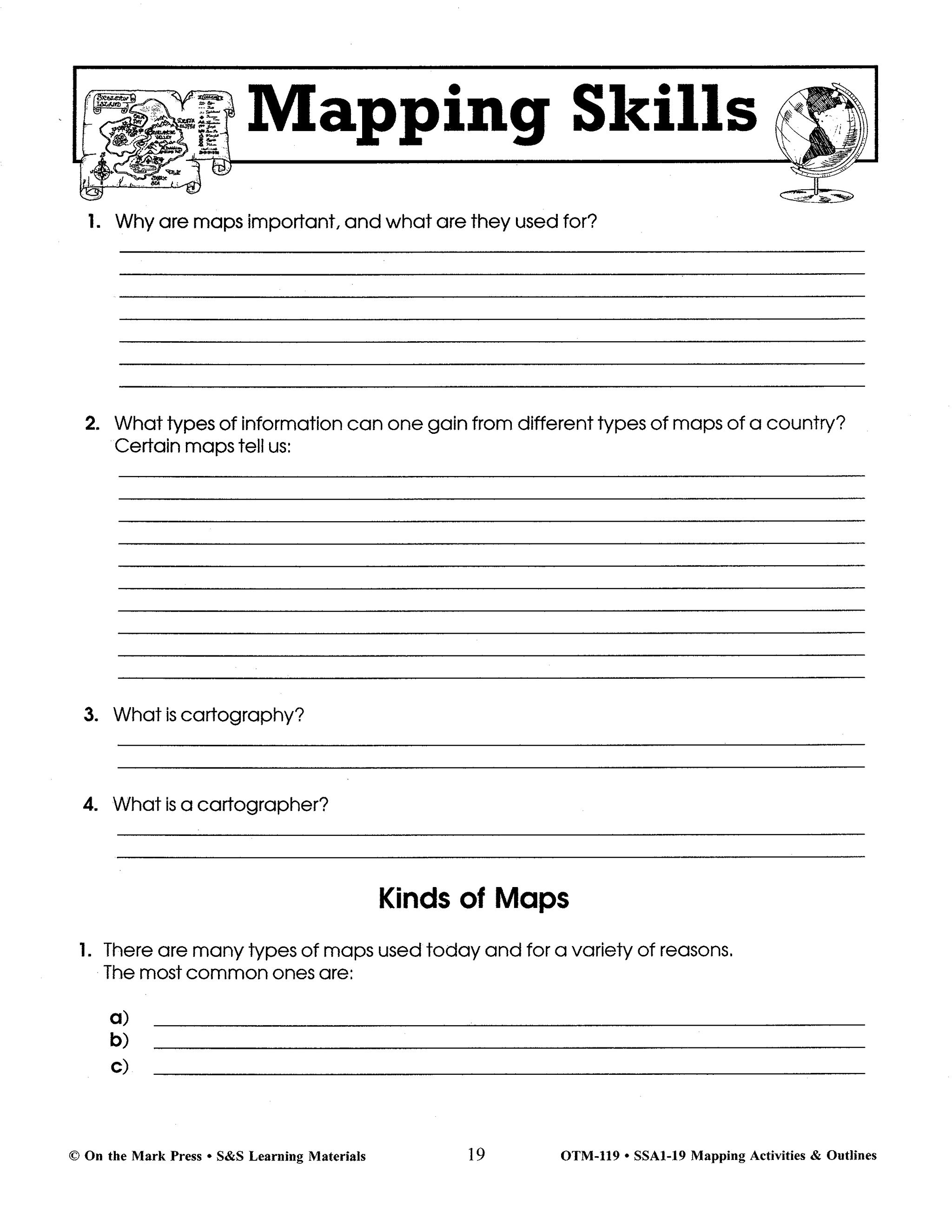 Mapping Skills: Activities & Outlines Grades 4-8