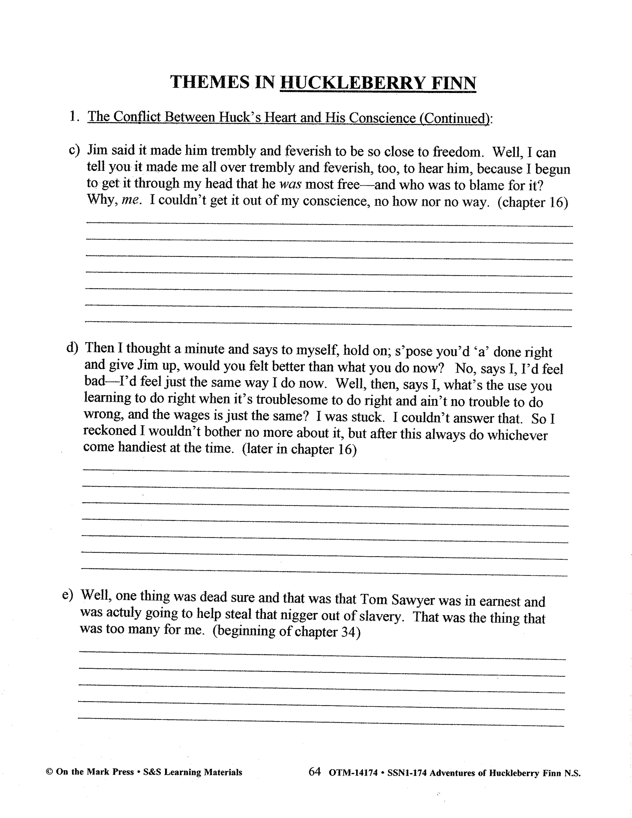 Adventures of Huckleberry Finn, by Mark Twain Lit Link Grades 7-8