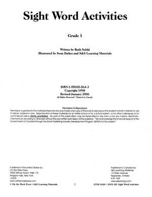 Sight Word Flash Cards & Activities Grade 1