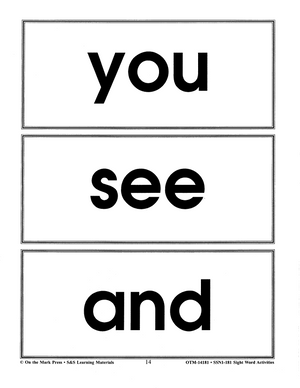 Sight Word Flash Cards & Activities Grade 1