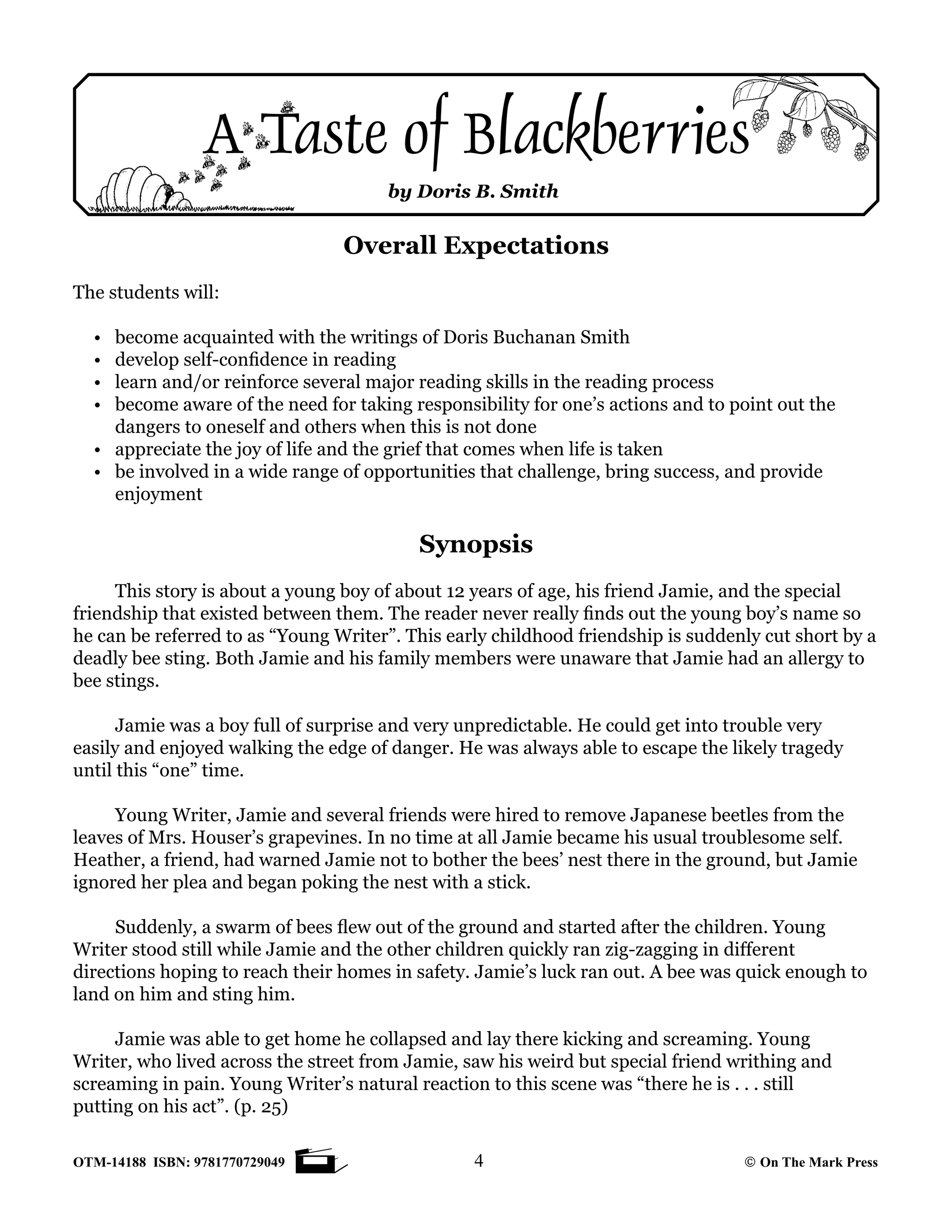 A Taste of Blackberries, by Doris Buchanan Smith Lit Link Grades 4-6