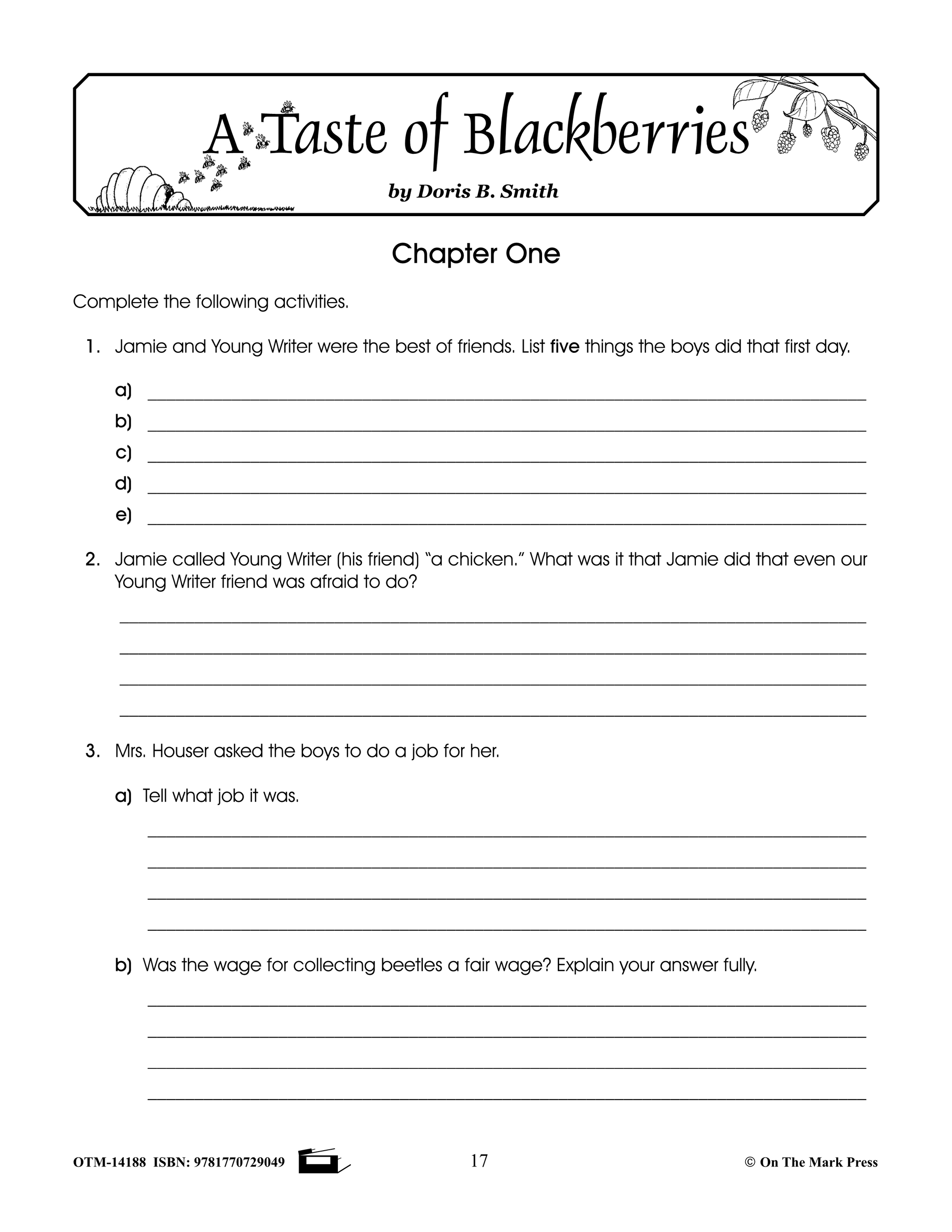 A Taste of Blackberries, by Doris Buchanan Smith Lit Link Grades 4-6