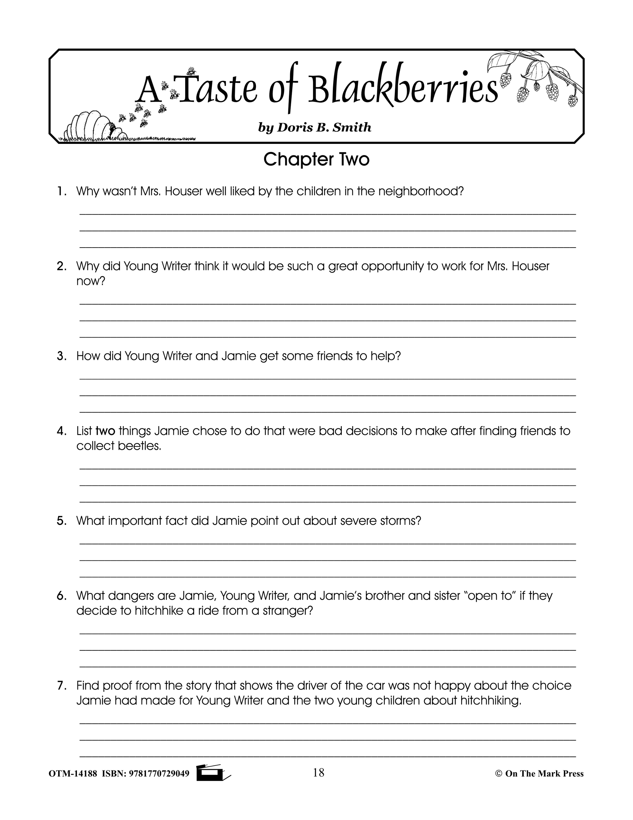 A Taste of Blackberries, by Doris Buchanan Smith Lit Link Grades 4-6