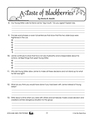 A Taste of Blackberries, by Doris Buchanan Smith Lit Link Grades 4-6