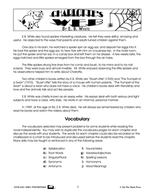 Charlotte's Web, A Novel by E.B. White Novel Study/Lit Link Grades 4-6