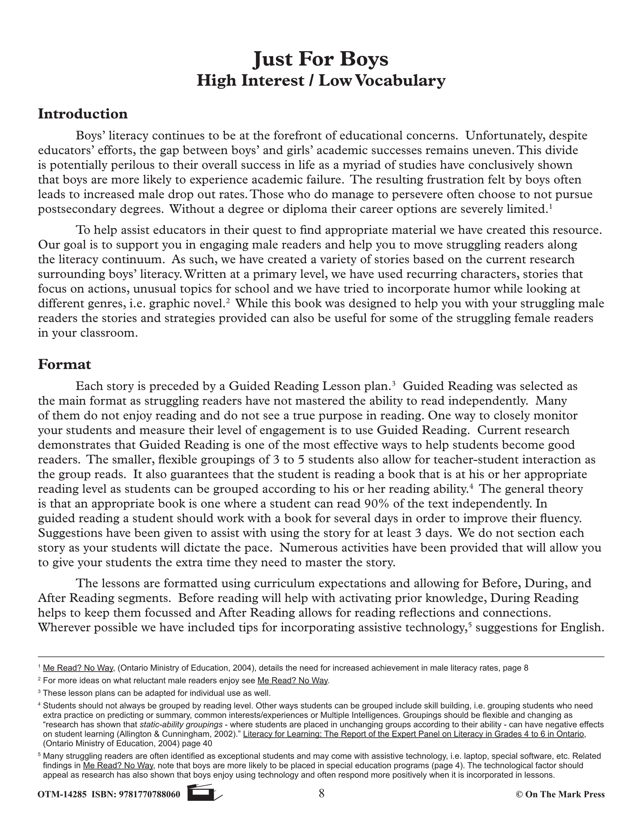 Just for Boys High Interest/Low Vocabulary Reading Grades 4+ R.L. 1.2 - 2.9 - Common Core