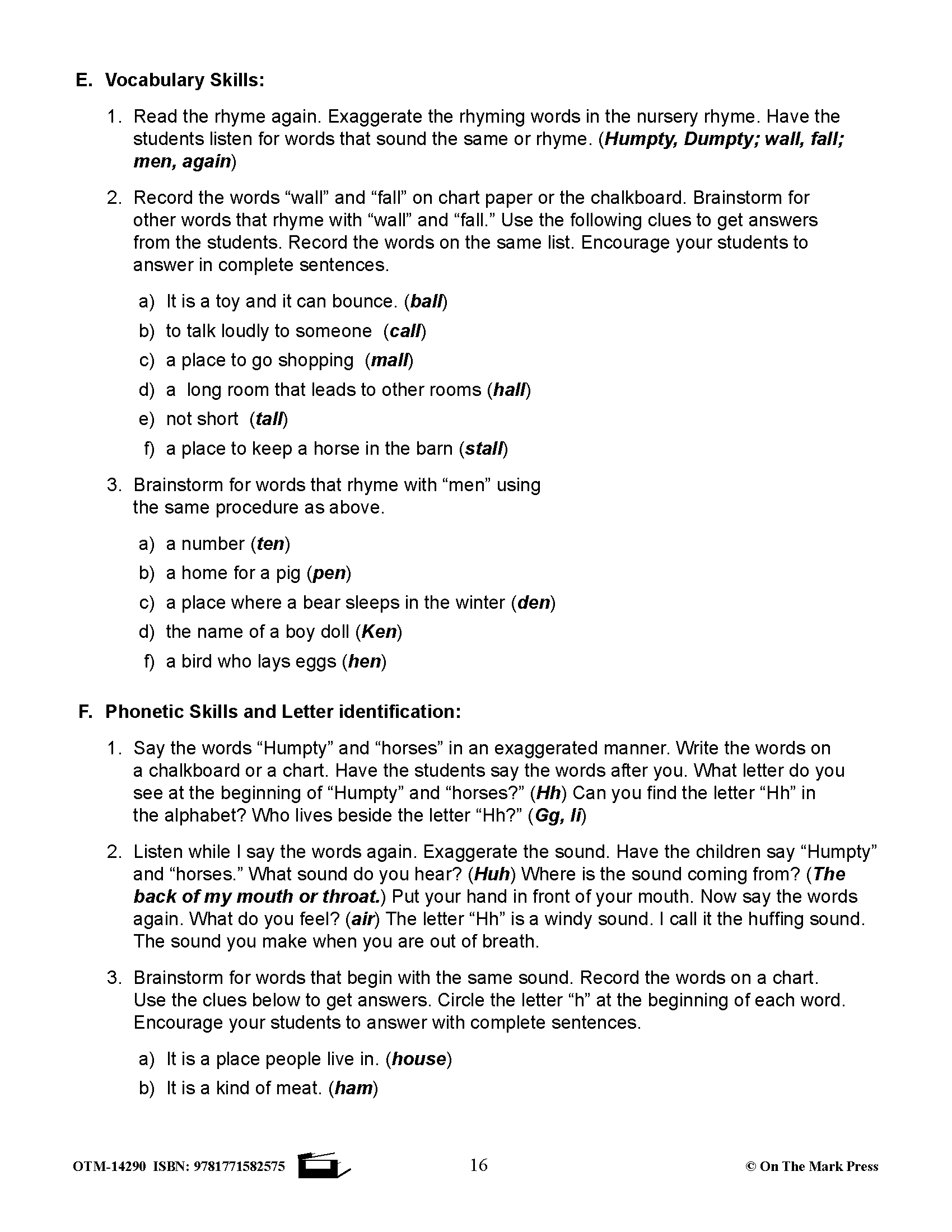 10 Literacy Building Nursery Rhymes Aligned to Common Core Gr. PK-Kindergarten