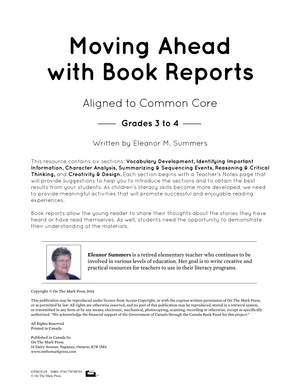 Moving Ahead with Book Reports Grades 3-4 Aligned to Common Core