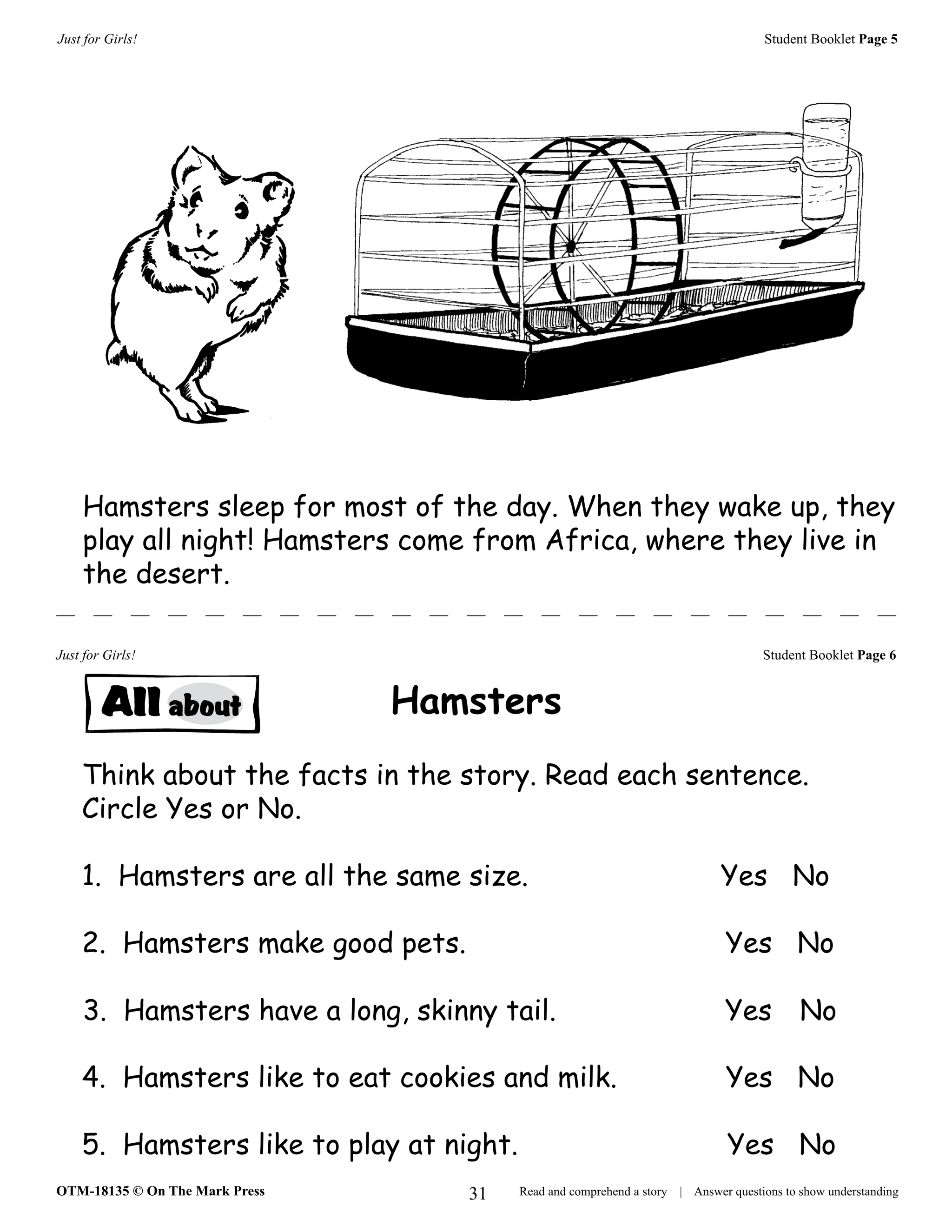 Just for Girls Grades 1-3 Reading Comprehension: Aligned to Common Core