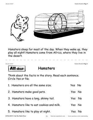 Just for Girls Grades 1-3 Reading Comprehension: Aligned to Common Core