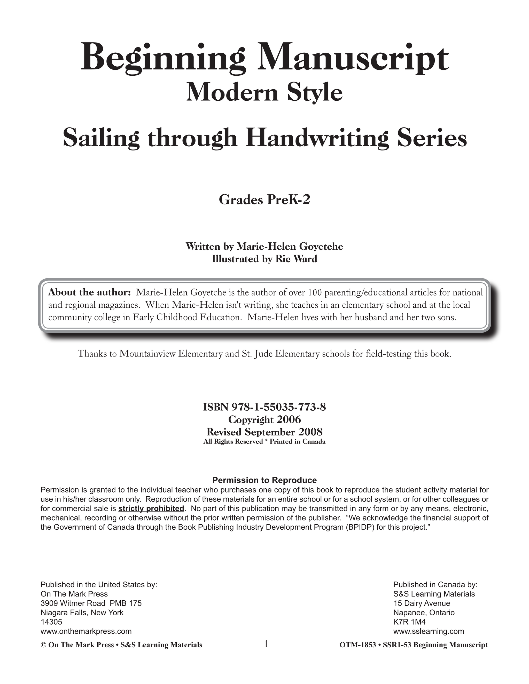 Modern Manuscript Beginning Workbook Grades PreK-2