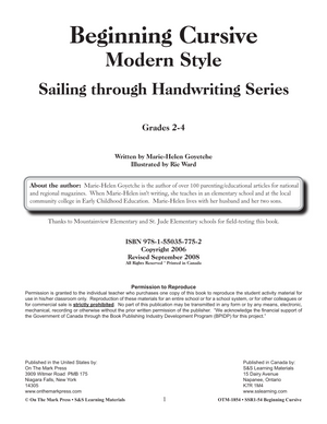 Modern Cursive Handwriting Beginning Workbook Grades 2-4