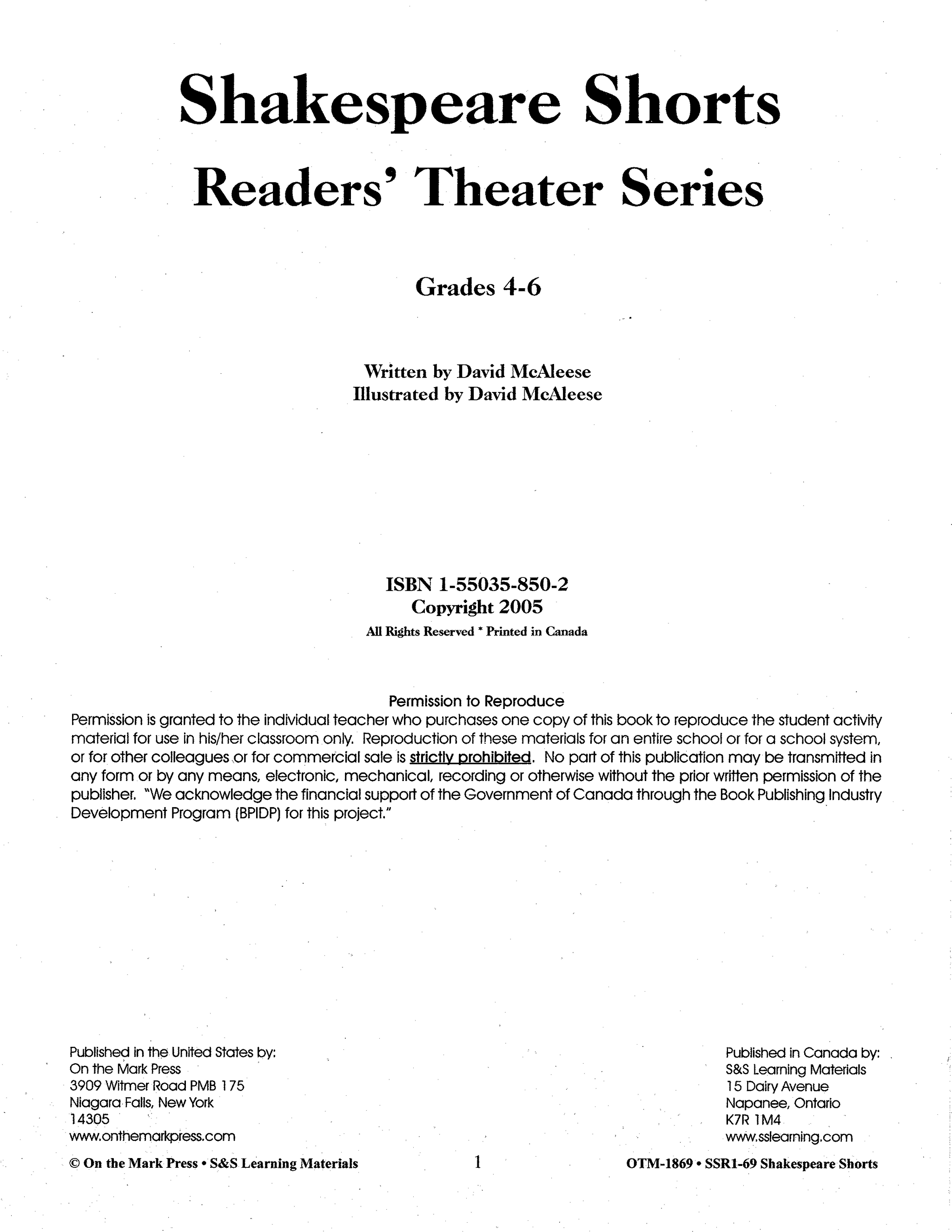 Shakespeare Shorts - Readers Theater Grades 4-6  (Scripts for Shakespeare Plays)