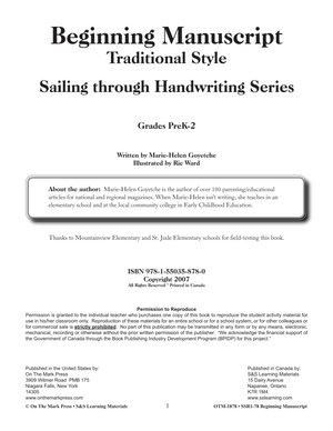Traditional Manuscript Beginning Workbook Grades PreK-2