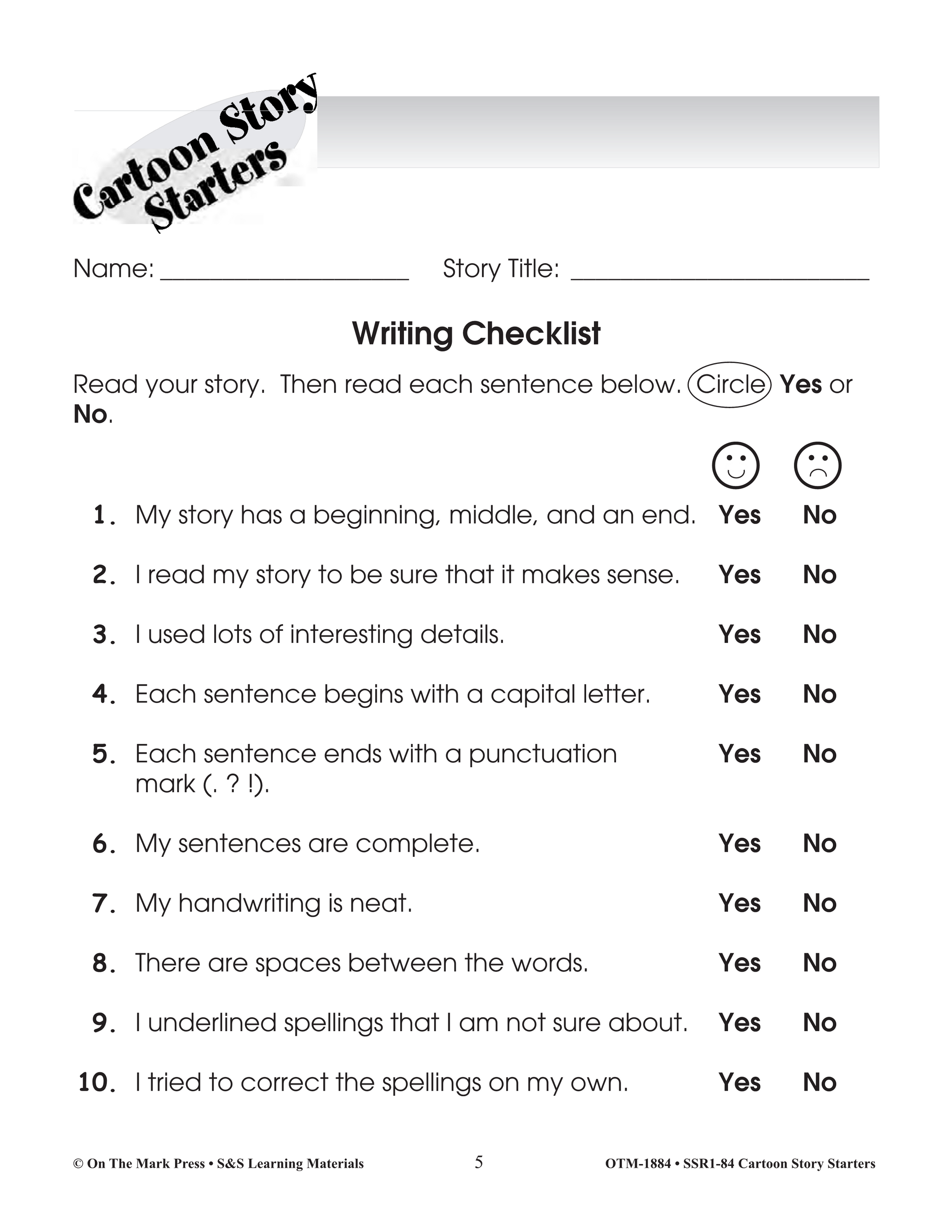 Cartoon Story Starters Grades 1-3