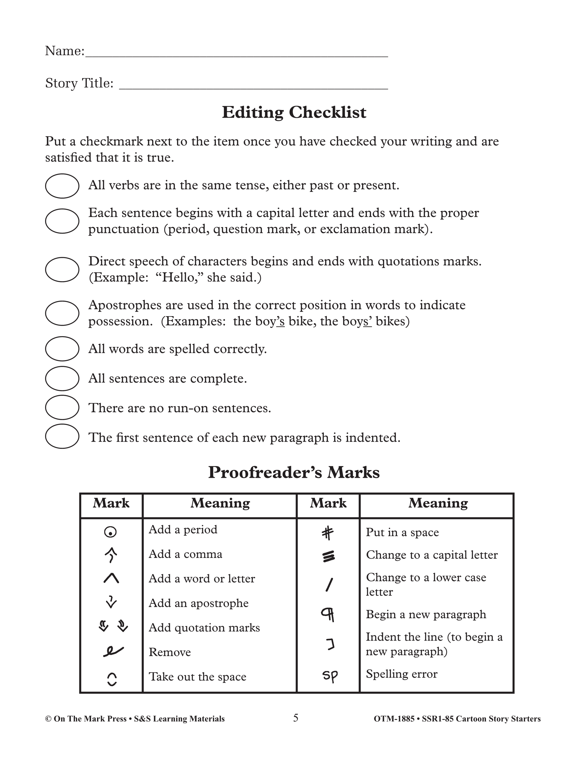 Cartoon Story Starters Grades 4-6