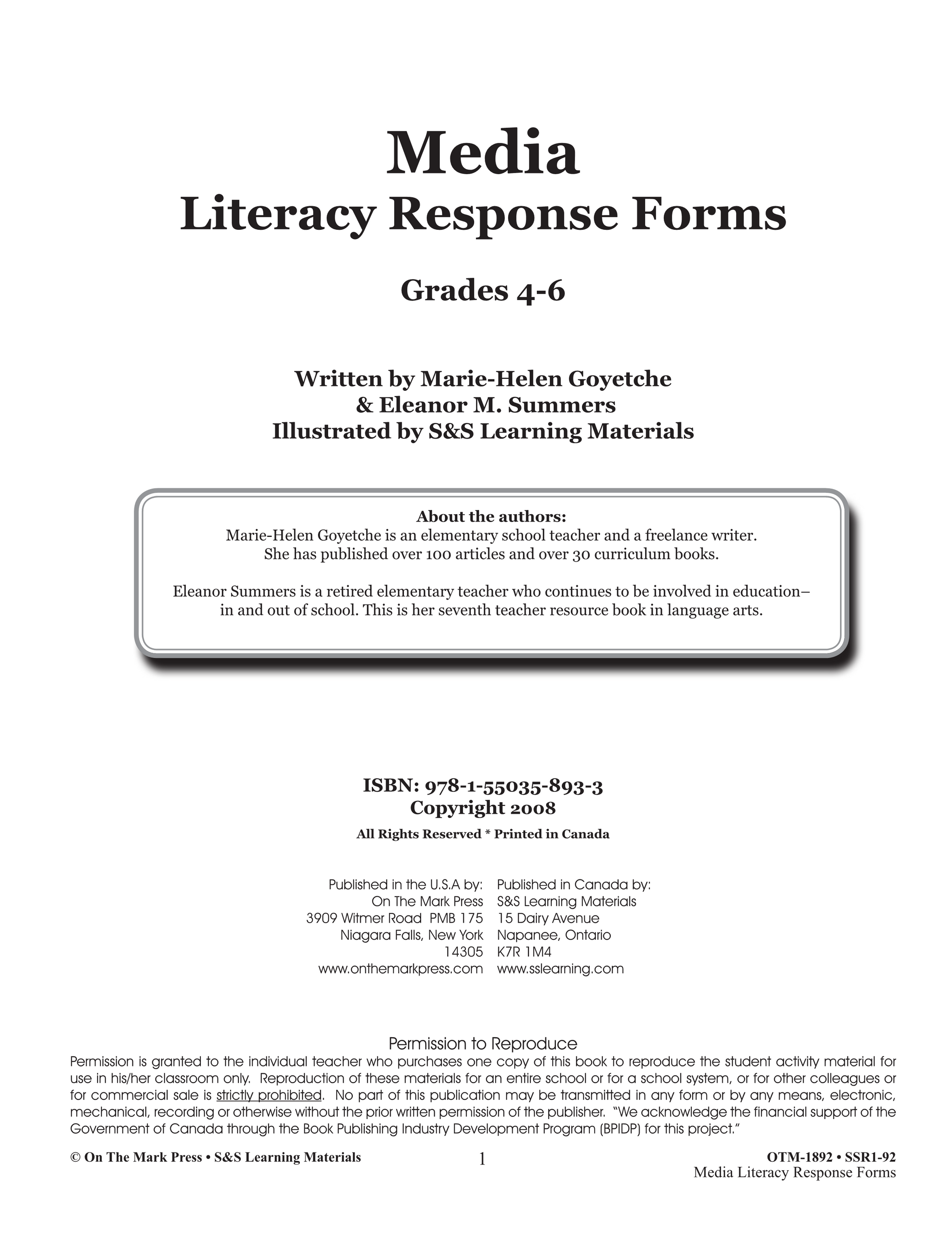 Media Literacy Response Forms Grades 4-6