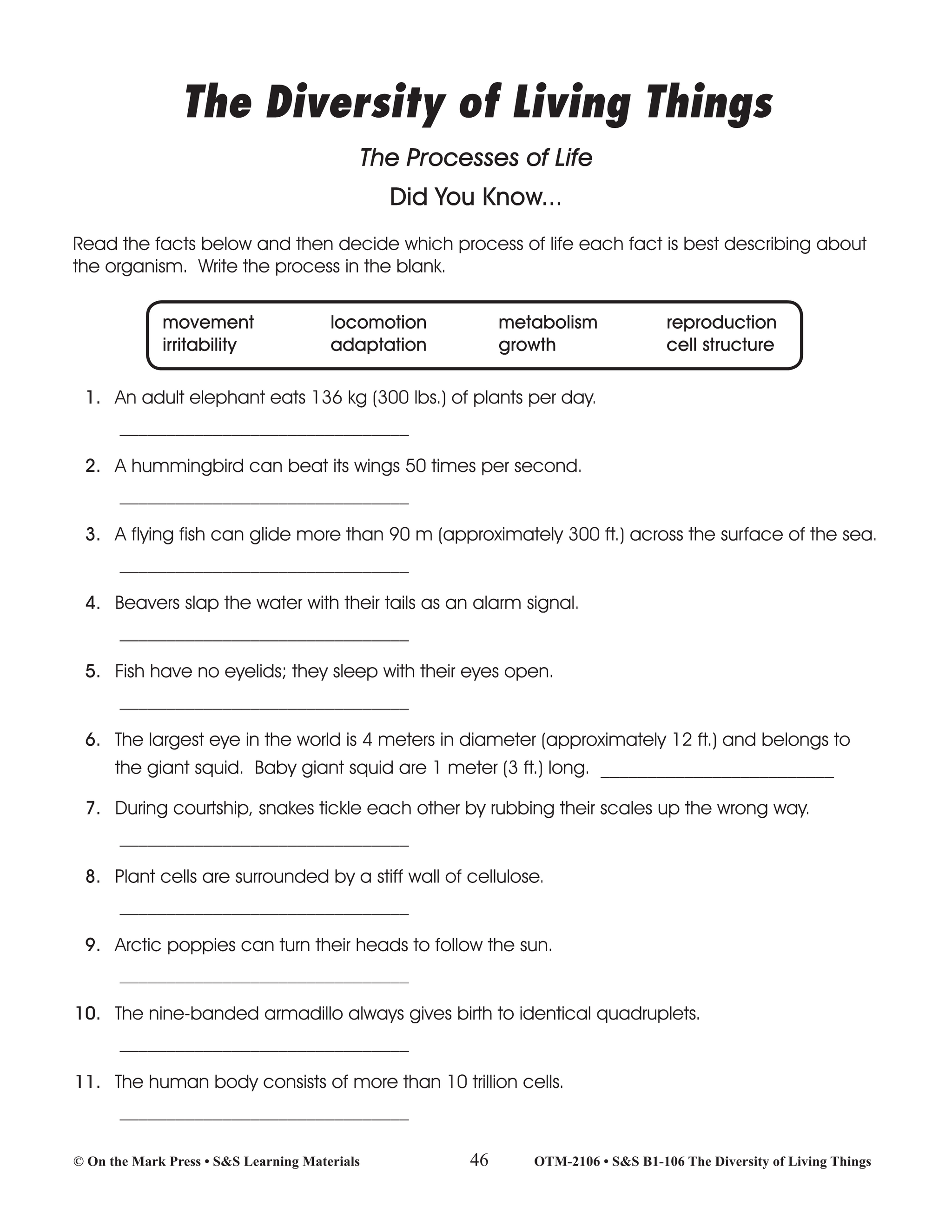 Staying Alive - The Process of Life Lesson Plan Characteristics of Living Things Grades 4-6