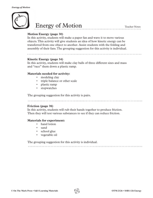 Energy of Motion Gr. 1-3 Lesson and experiments