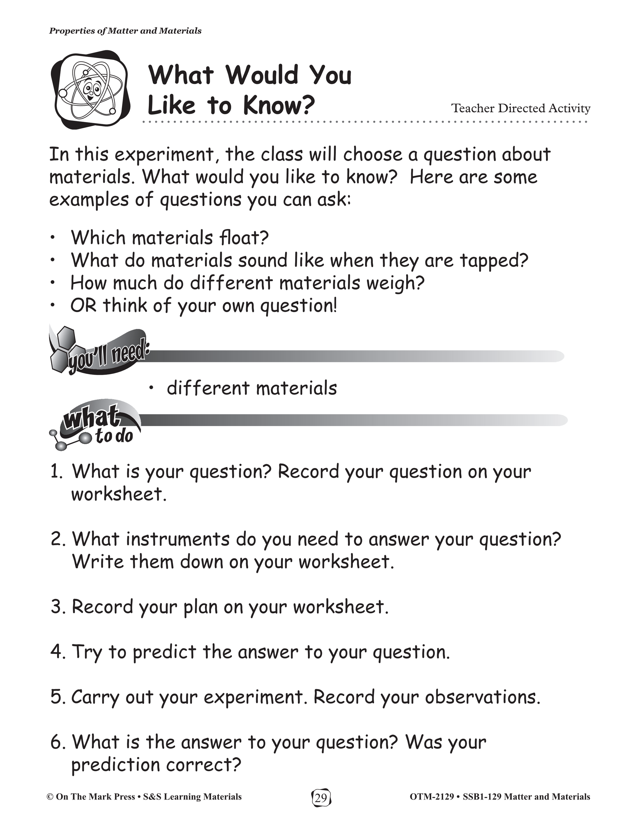 Properties of Matter and Materials Gr. 1-3 - Experiments and Worksheets