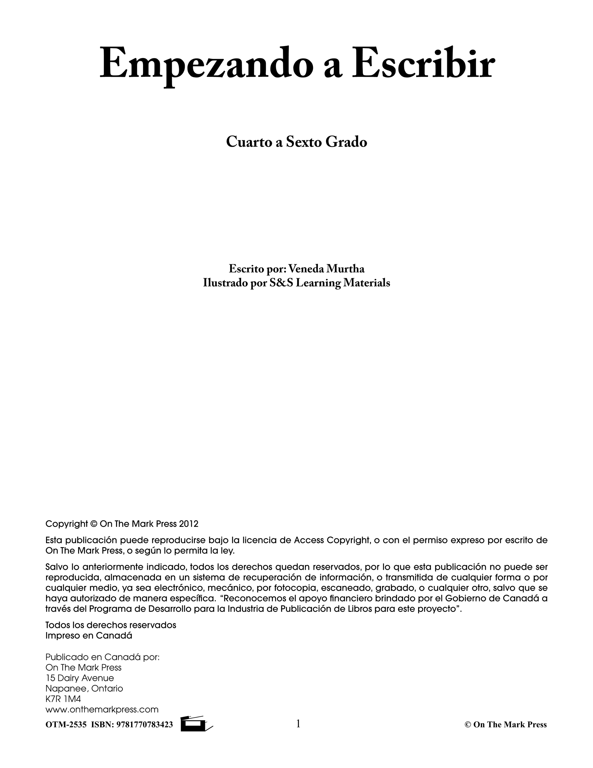 Empezando A Escribir Seire de Redaccion Creativa Spanish Story Starters Grades 4-6