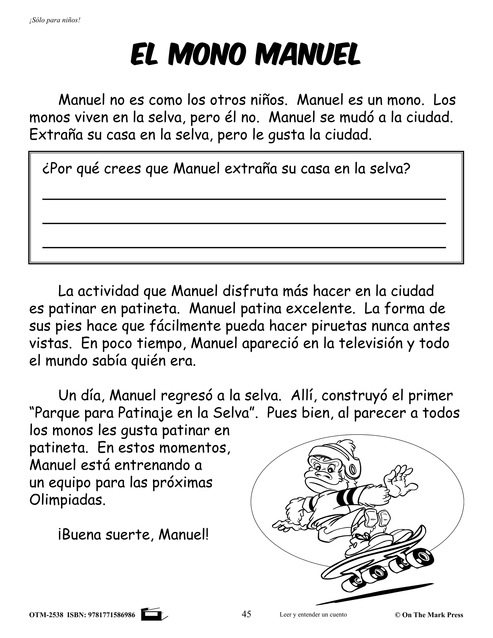 Solo Para Ninos / Just for Boys Reading Comprehension Spanish and English Grades 1-3