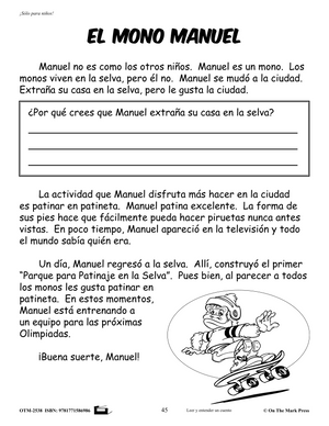 Solo Para Ninos / Just for Boys Reading Comprehension Spanish and English Grades 1-3