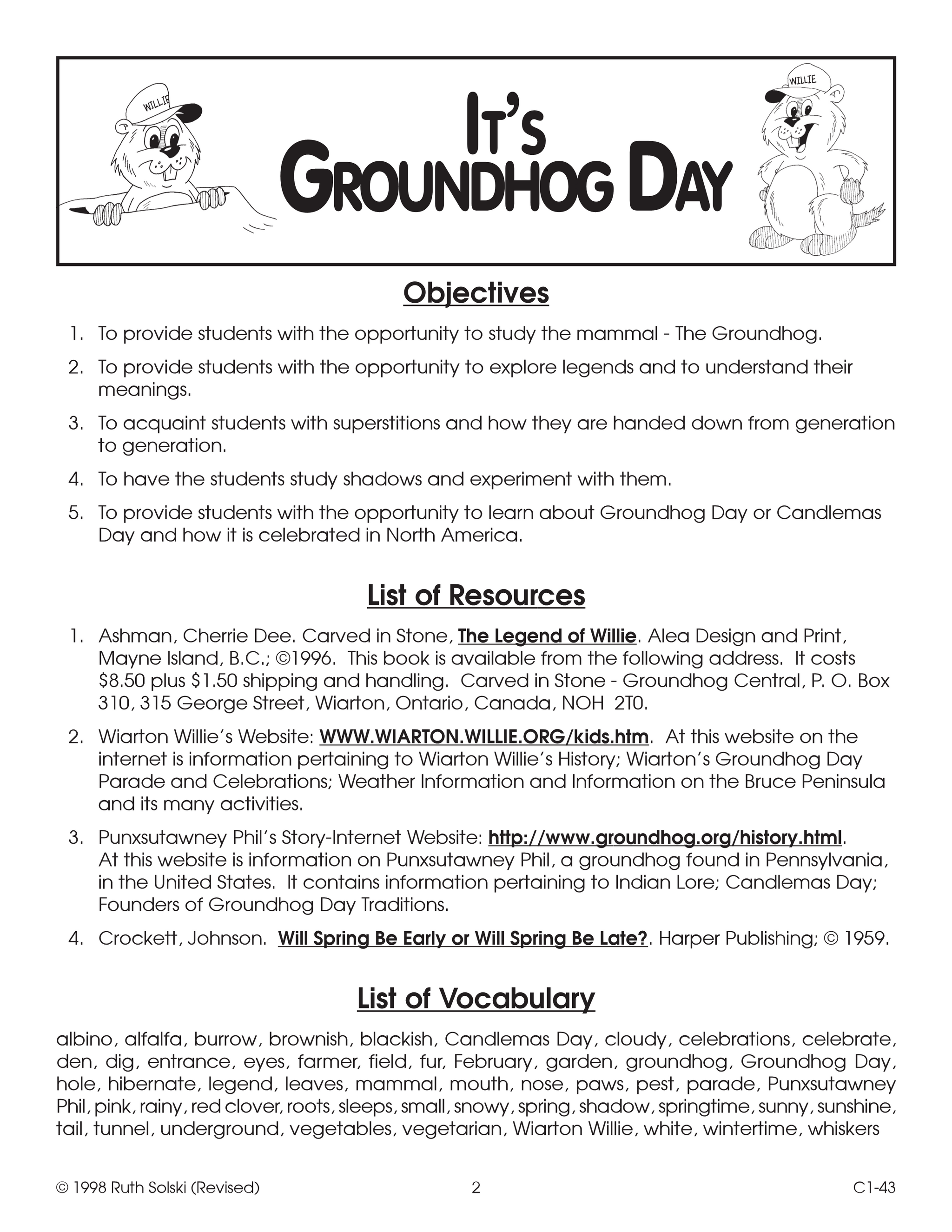 It's Groundhog Day Grade 3