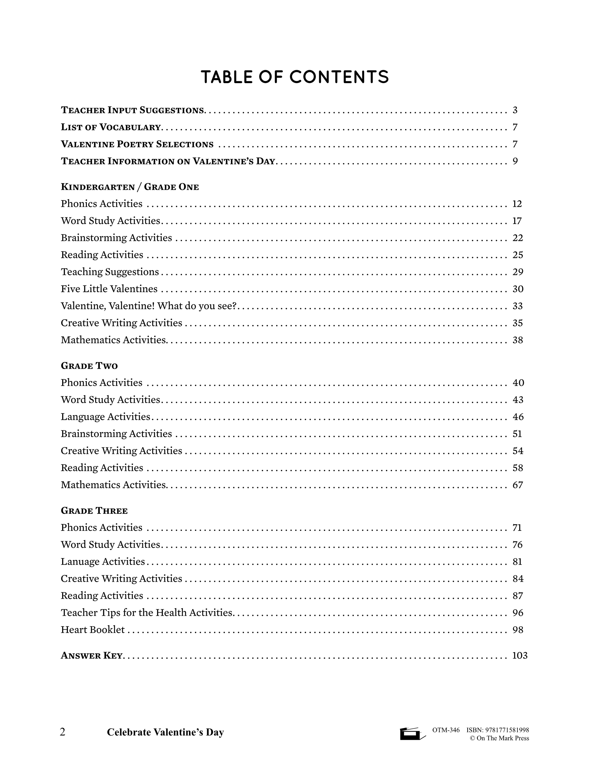 Celebrate Valentine's Day Grades Kindergarten to 3