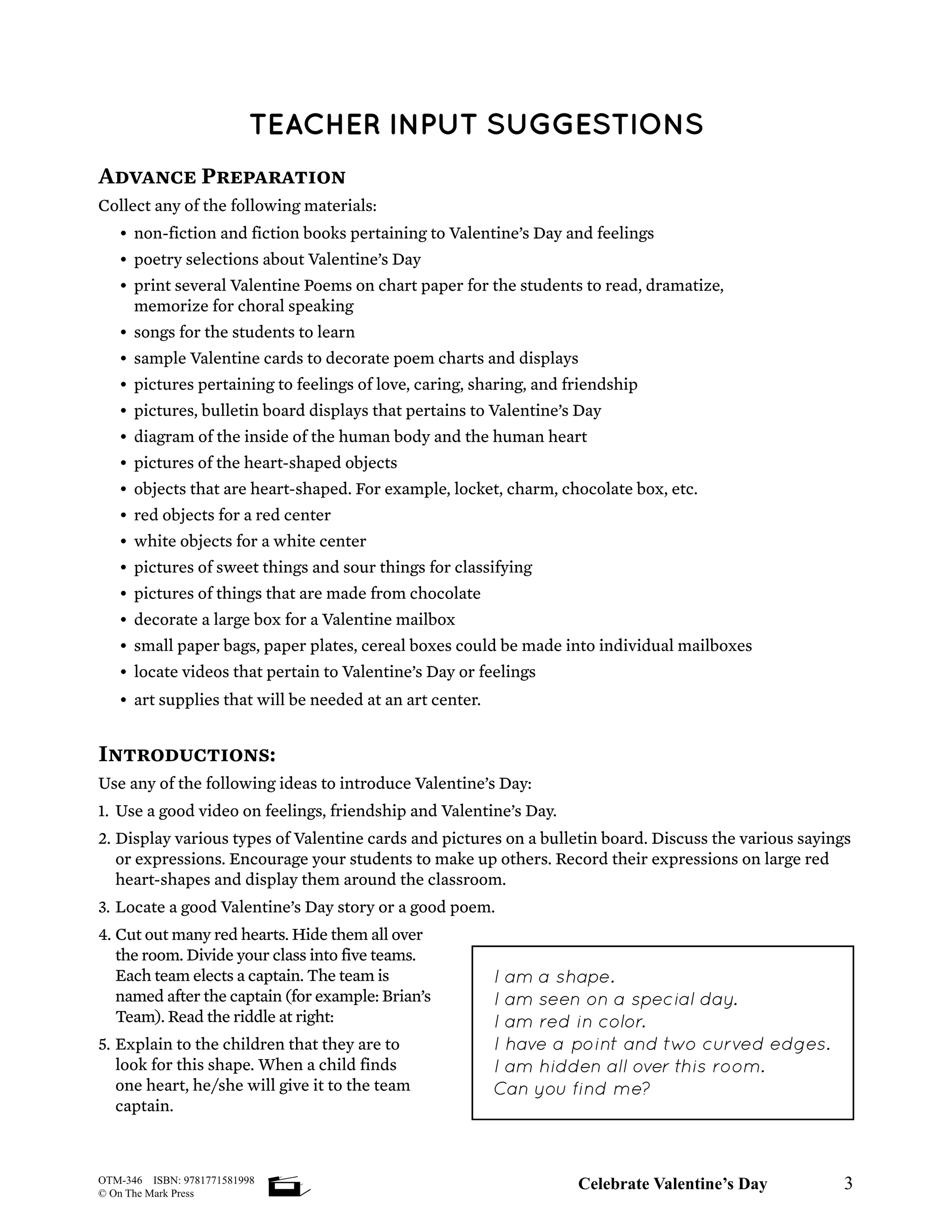 Celebrate Valentine's Day Grades Kindergarten to 3