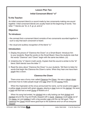 cl Initial Consonant Blend Lesson Plan: Kindergarten - Grade 1