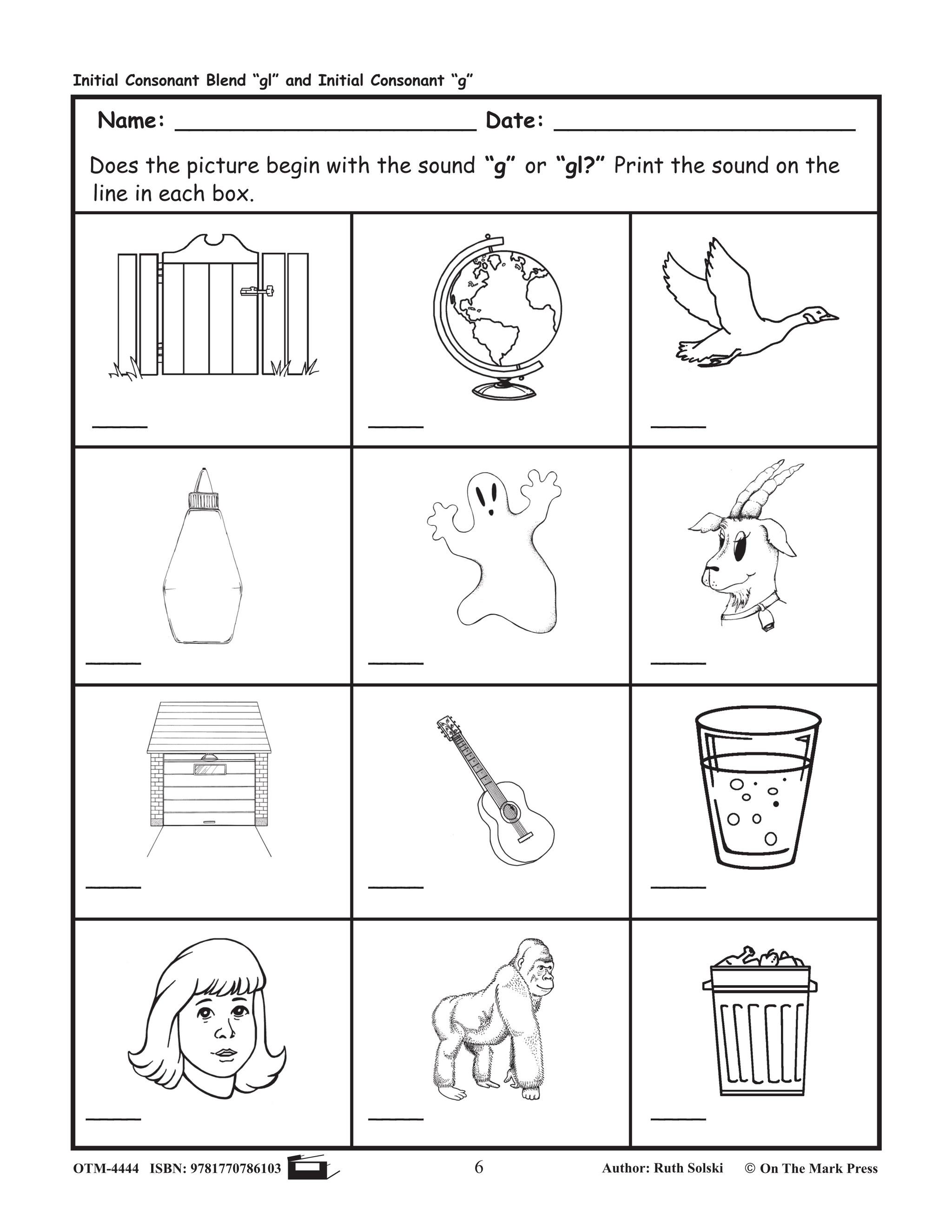 gl Initial Consonant Blend Lesson Plan: Kindergarten - Grade 1