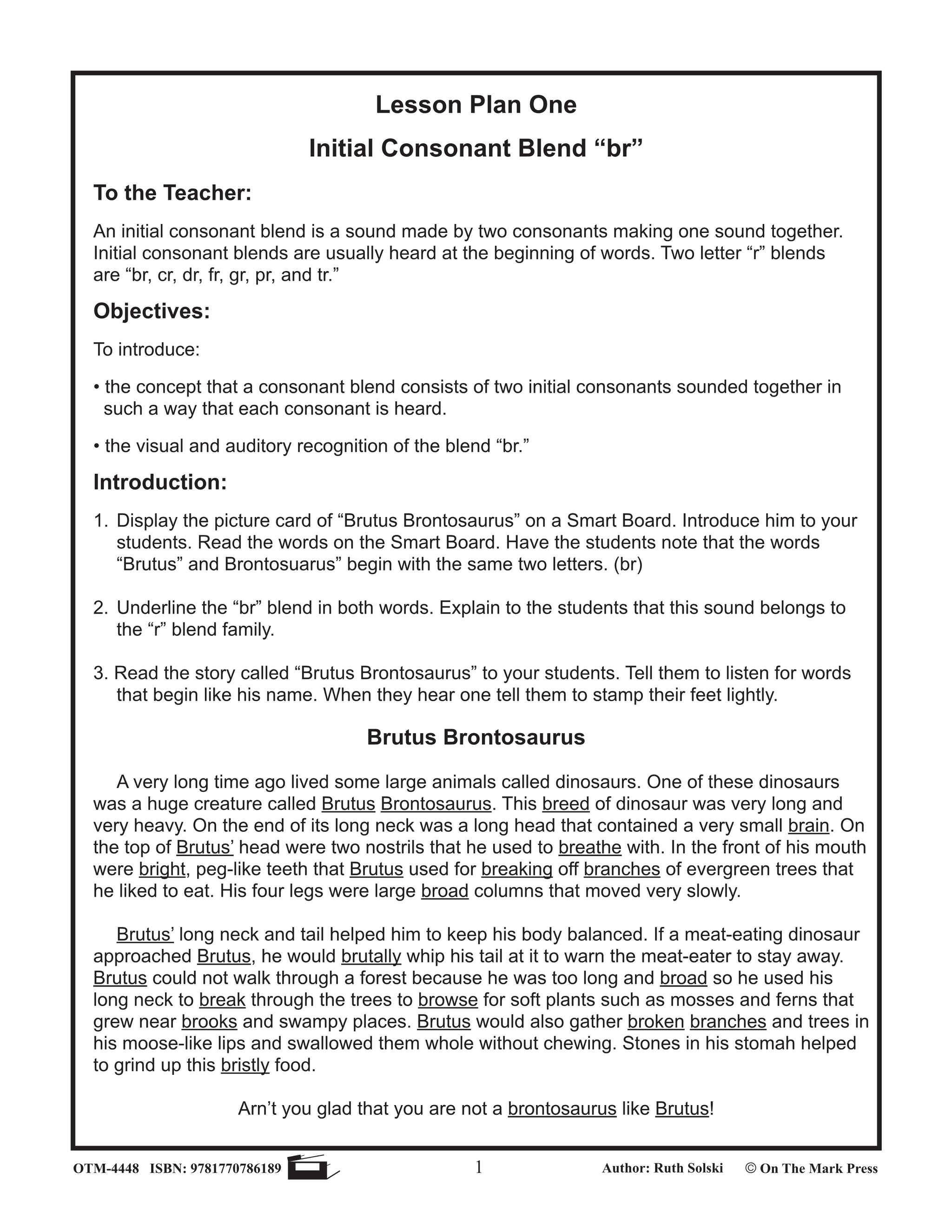 br Initial Consonant Blend Lesson Plan Kindergarten - Grade 1