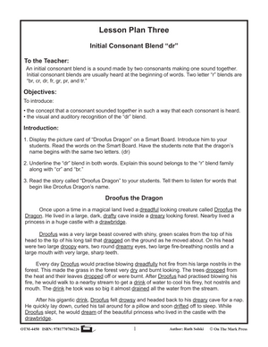 dr Initial Consonant Blend Lesson Plan Kindergarten - Grade 1