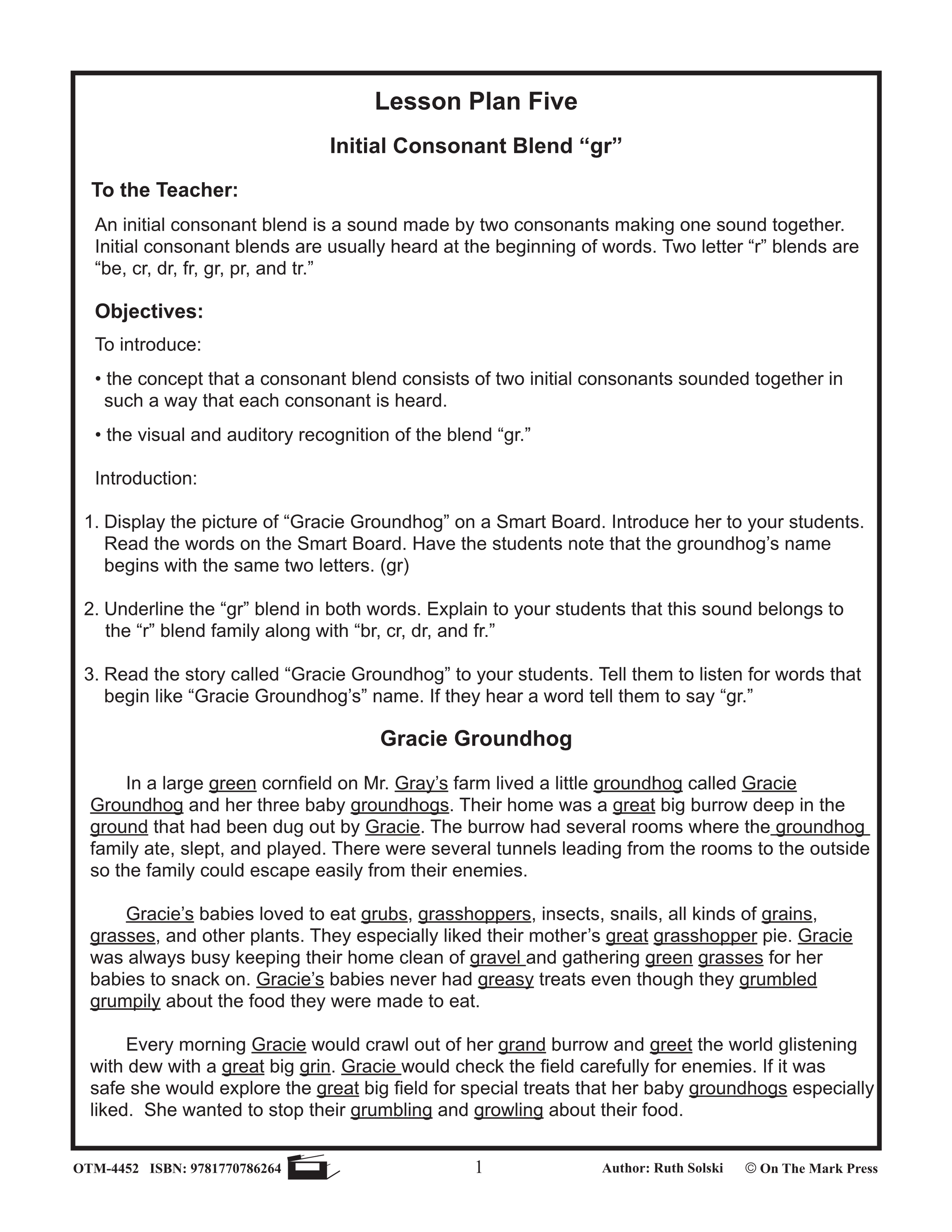 gr Initial Consonant Blend Lesson Plan Kindergarten - Grade 1