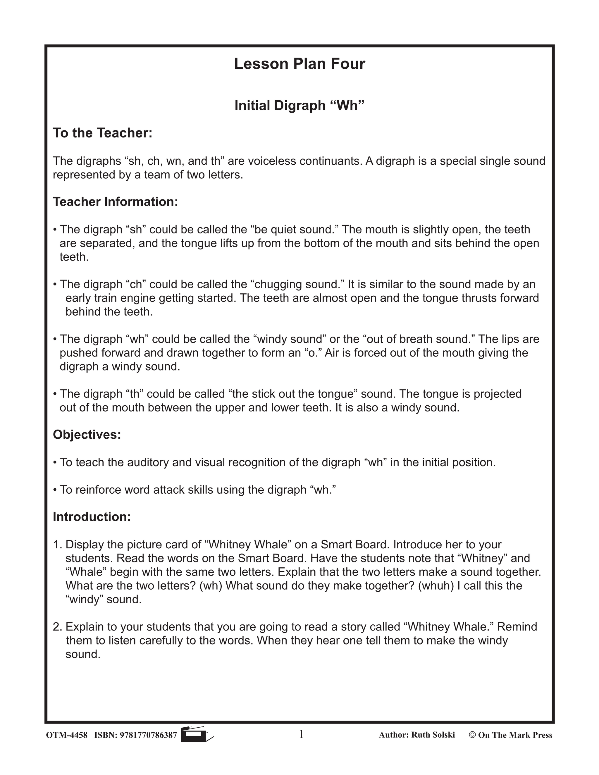 "Wh" Digraph Lesson Plan: Kindergarten - Grade 1