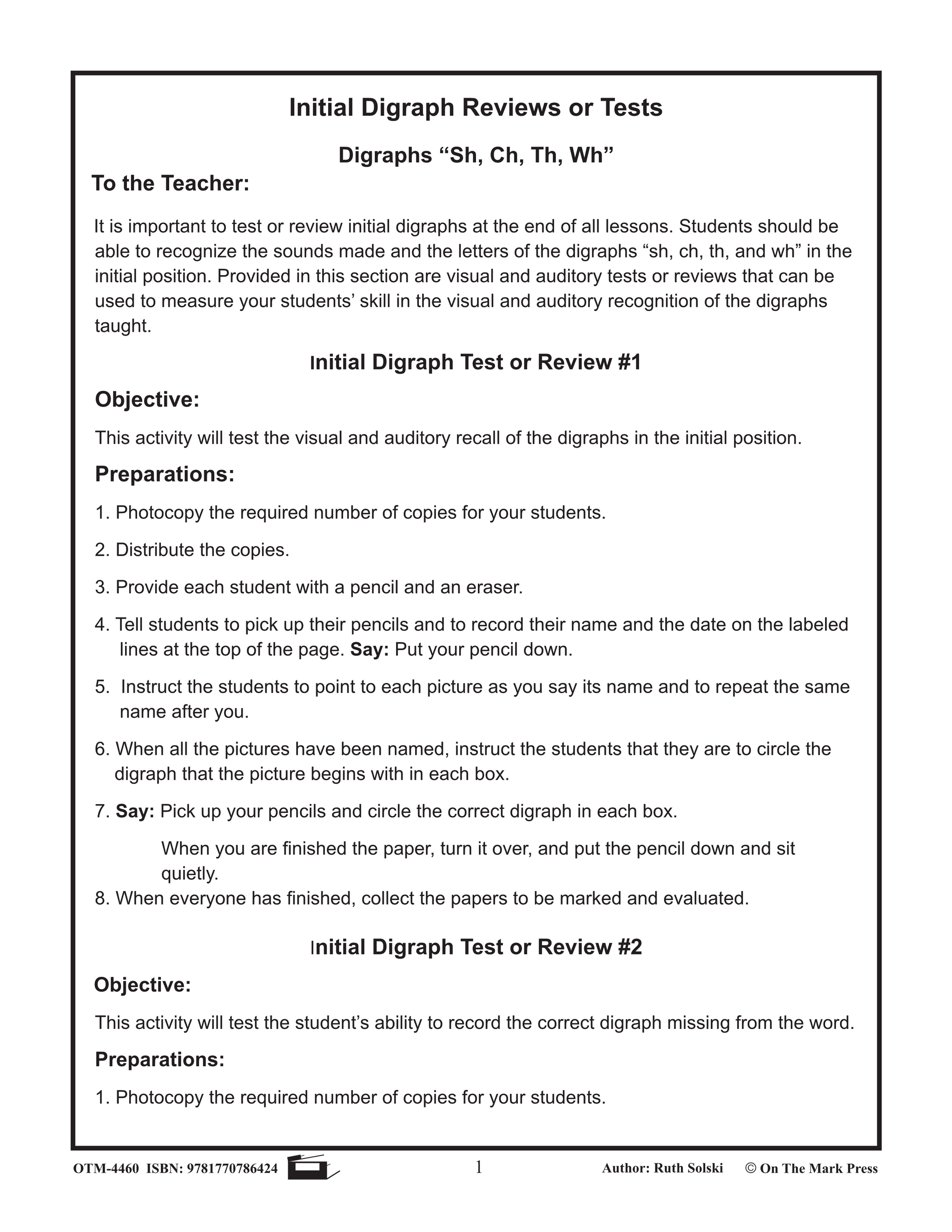 Digraph Reviews or Tests: Kindergarten - Grade 1