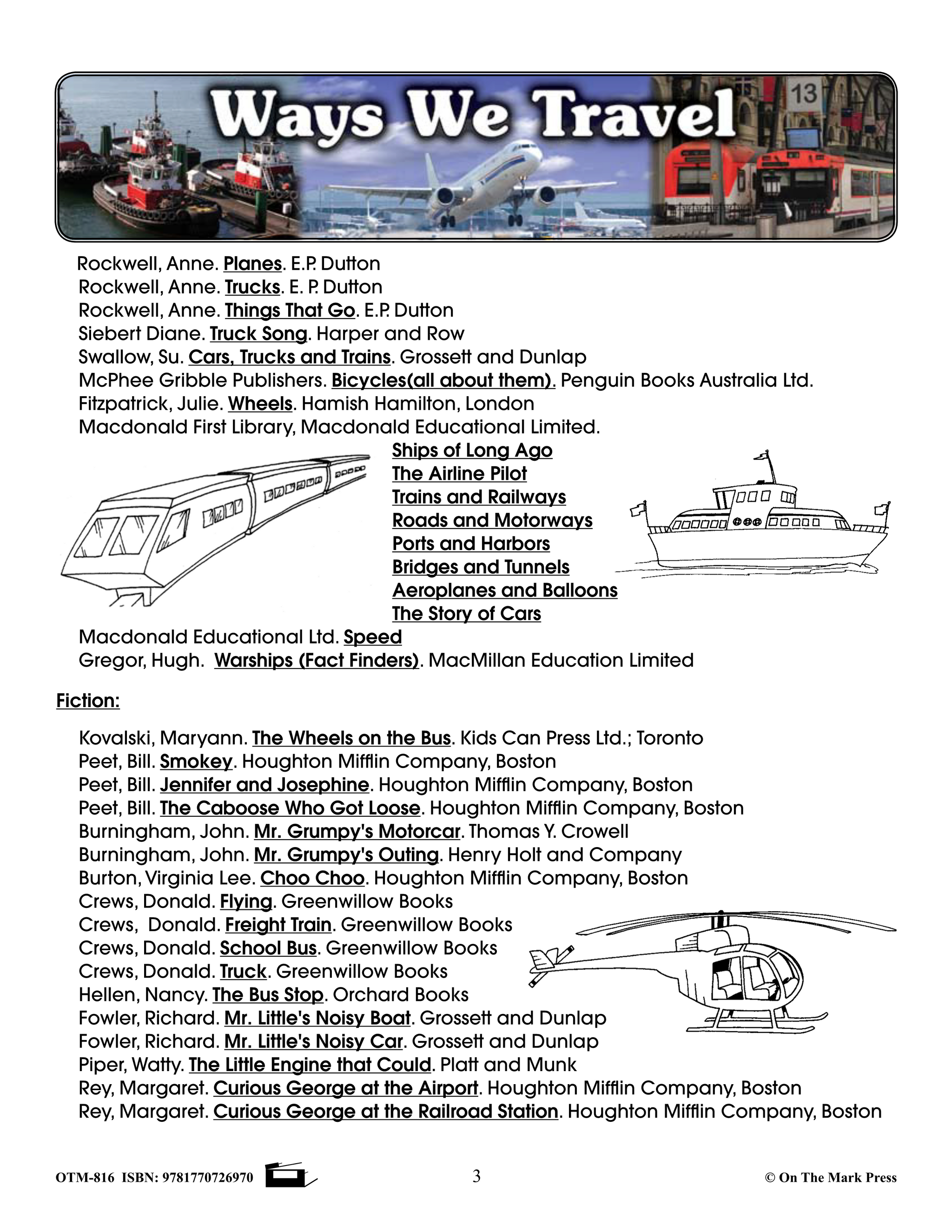 Ways We Travel Grades Preschool to Kingergarten