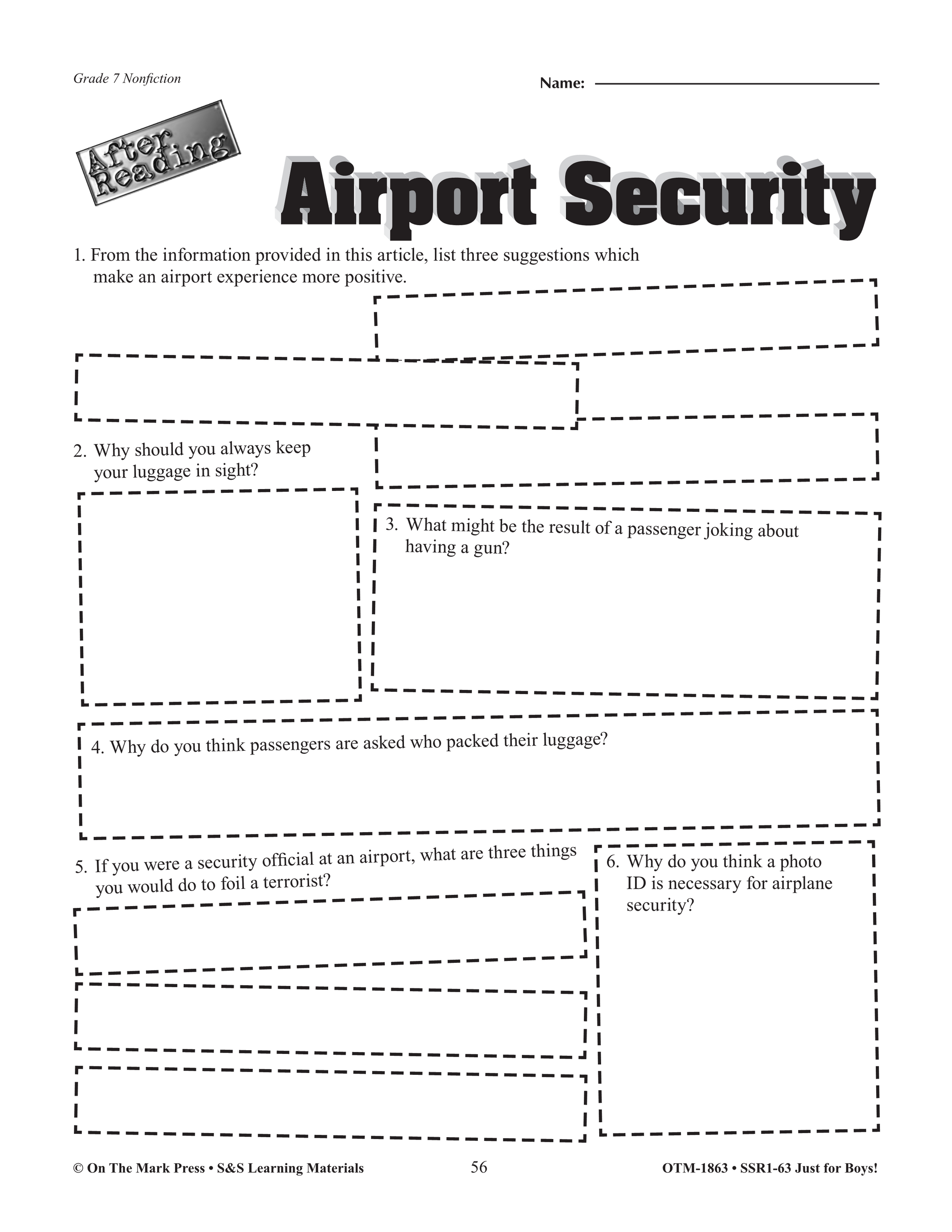Non-Fiction Reading Comprehension 3 Activities For Boys: Grade 7