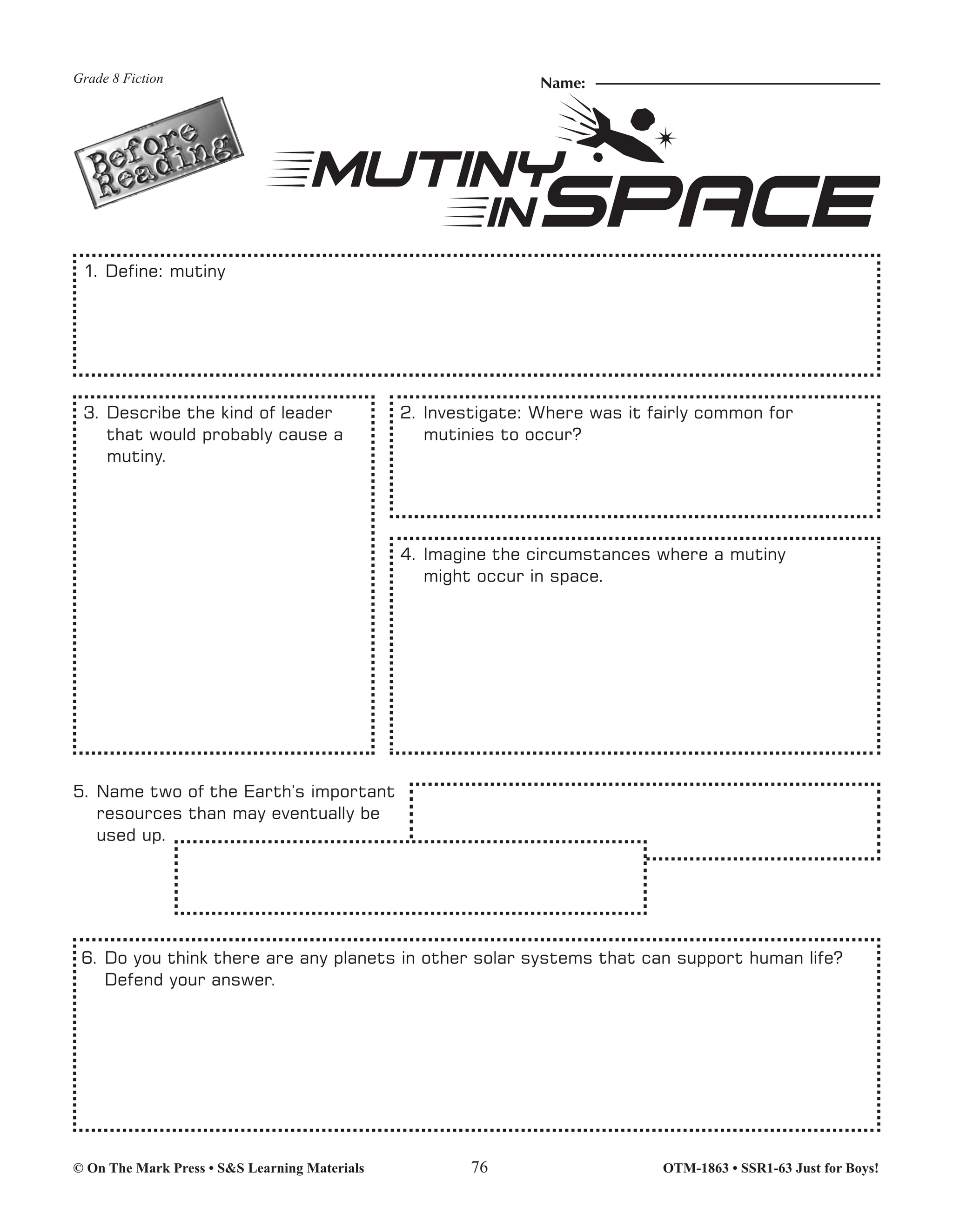 Fiction Reading Comprehension Activities For Boys Grade 8