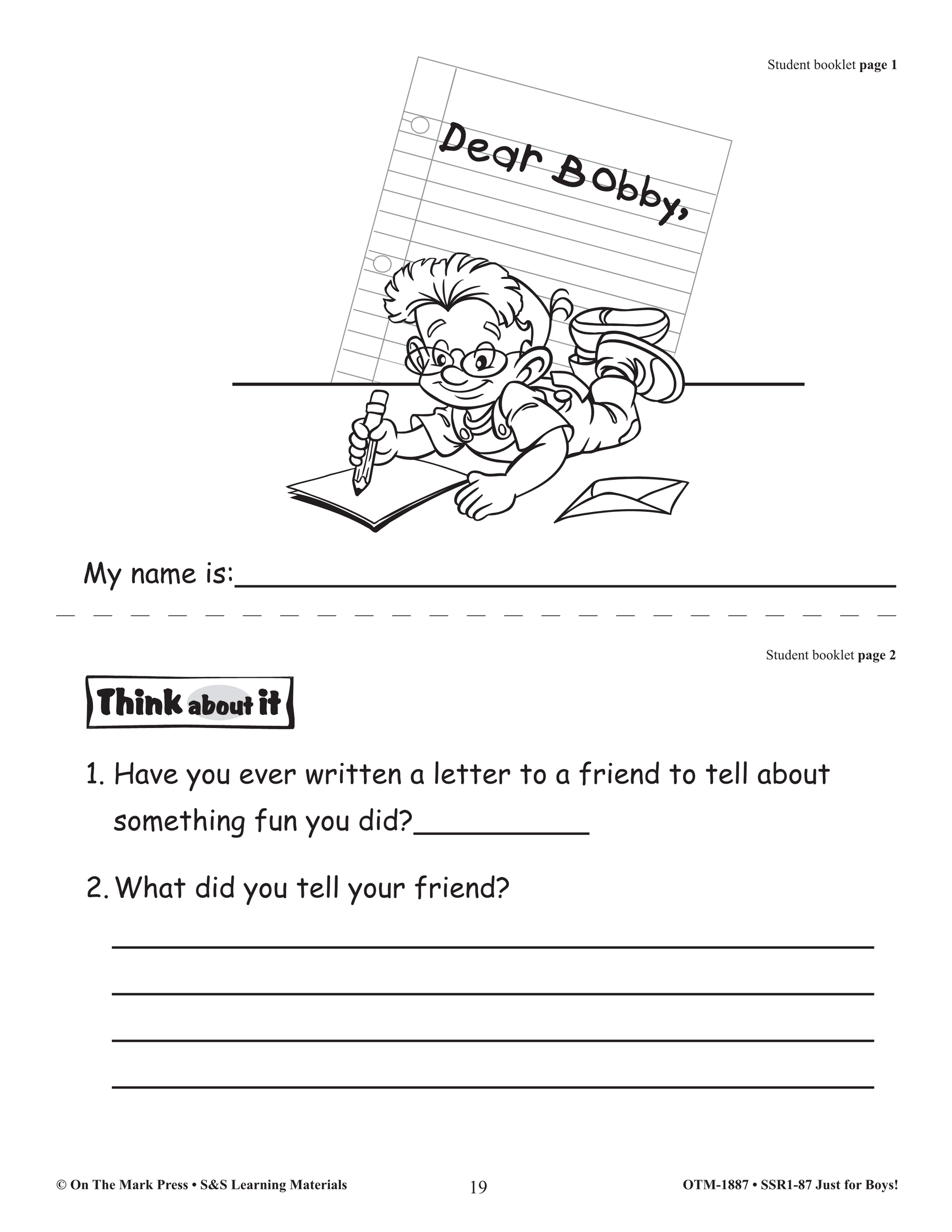 Fiction Reading Comprehension Activities For Boys: Grade 1