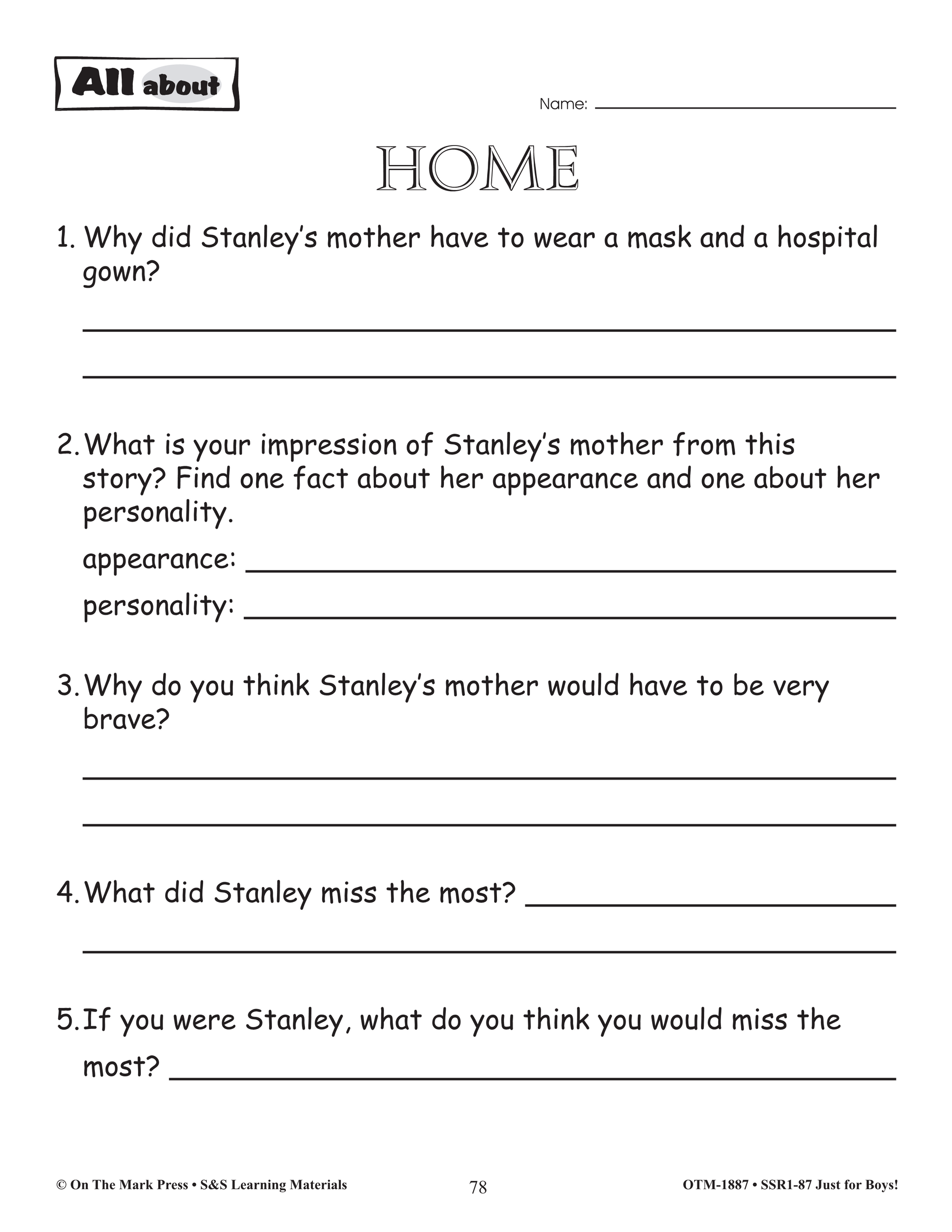 Fiction Reading Comprehension Activities For Boys: Grade 3