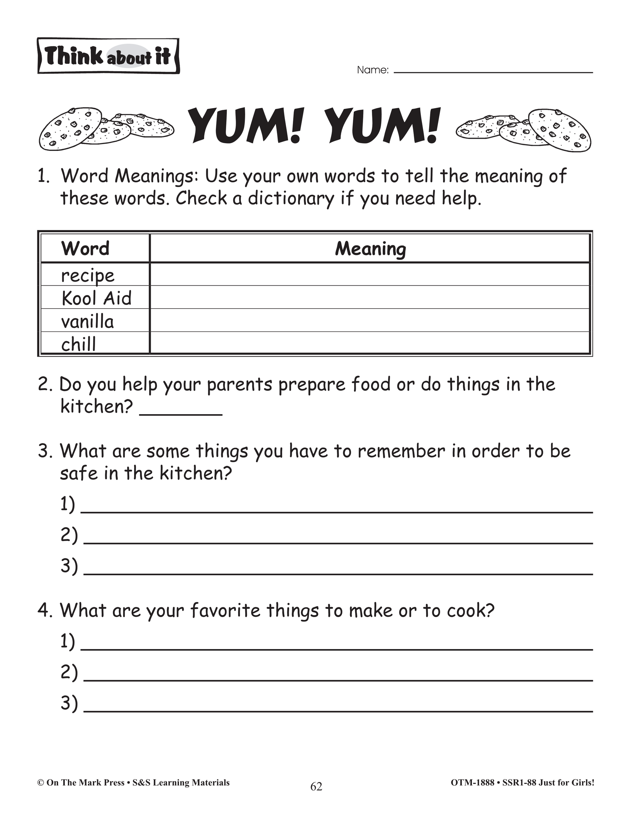 Reading Comprehension Activities For Girls: Non-Fiction Grade 2