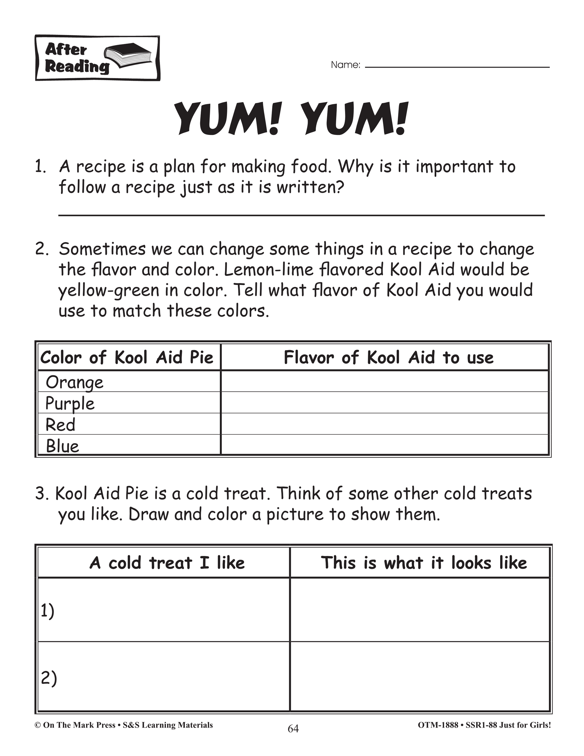 Reading Comprehension Activities For Girls: Non-Fiction Grade 2