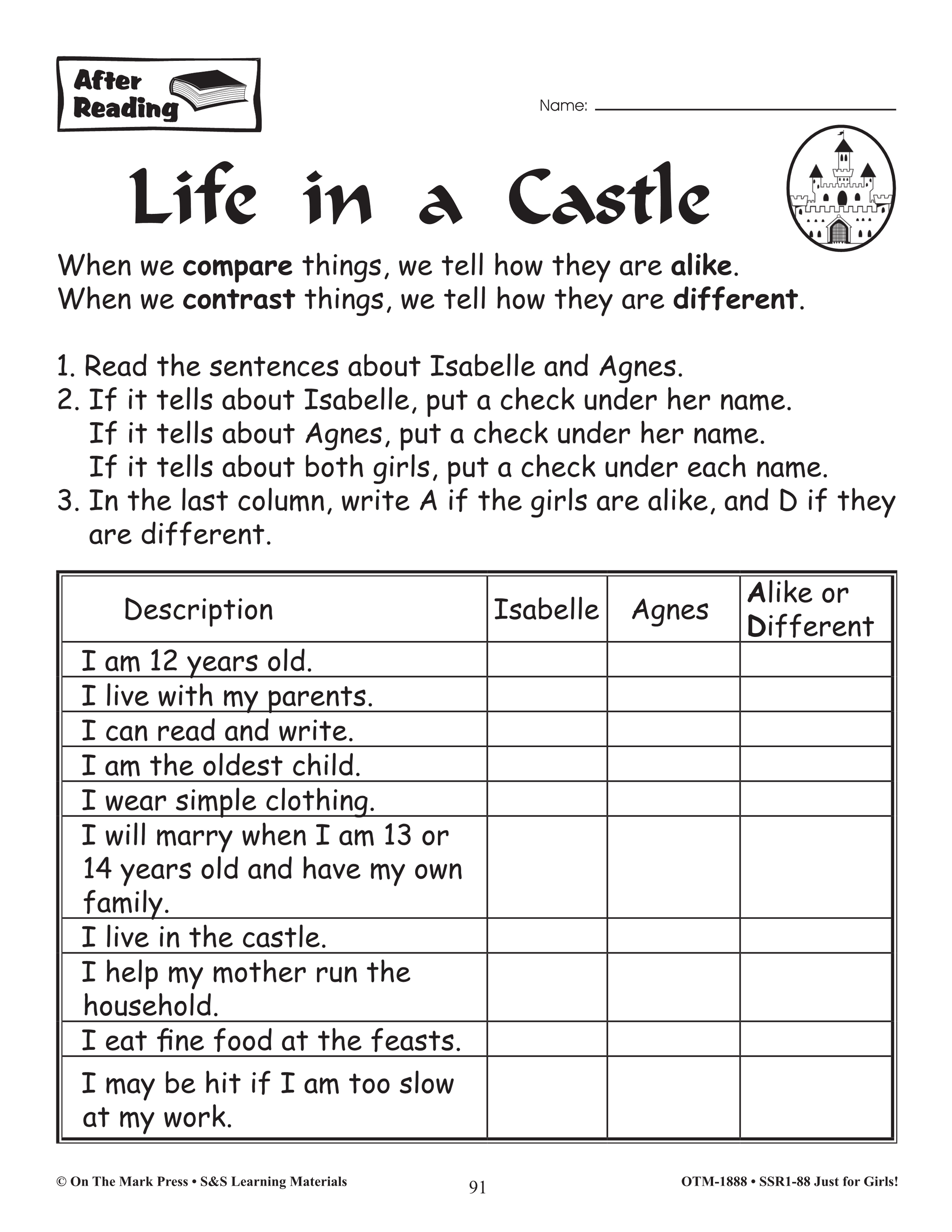 Reading Comprehension Activities For Girls: Non-Fiction Grade 3