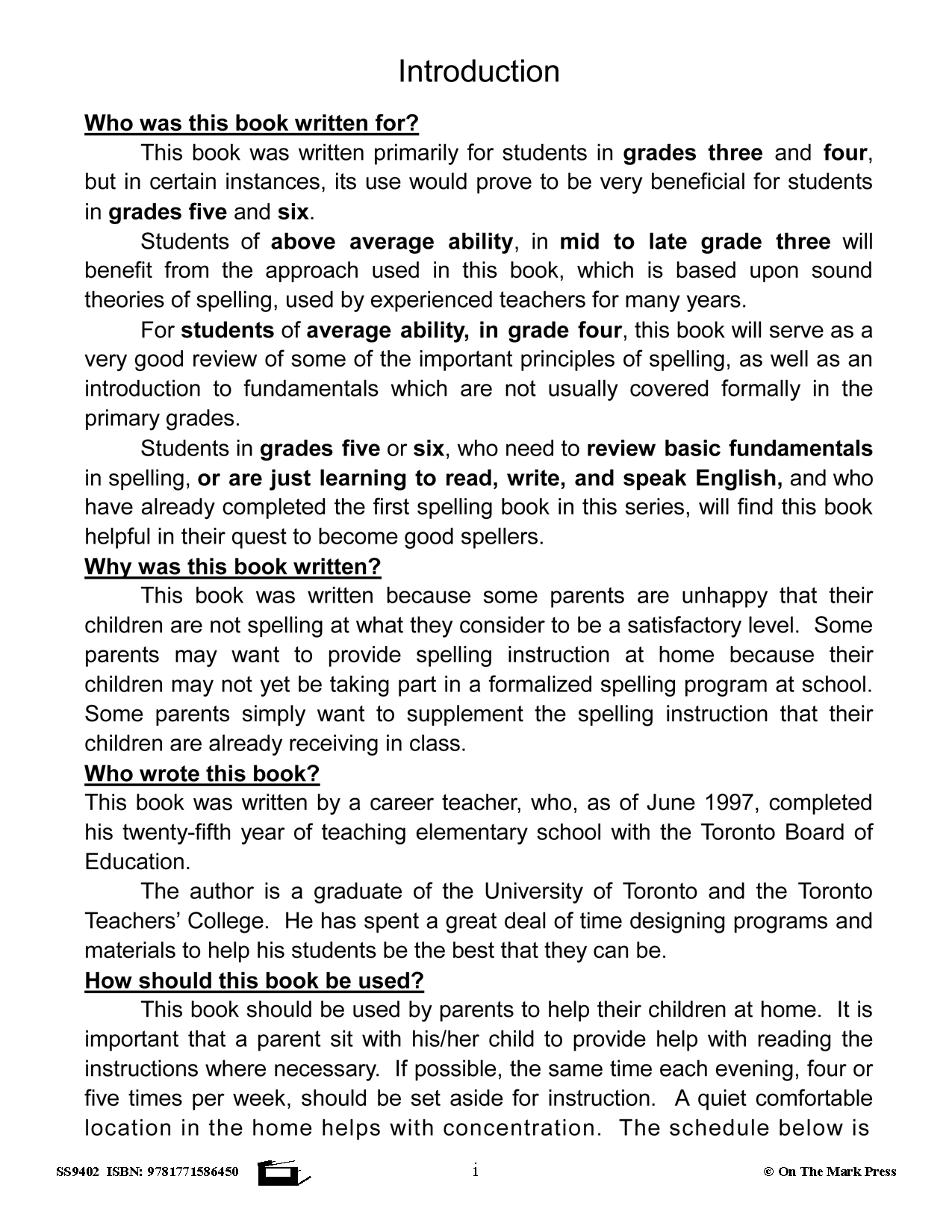 Spelling Grades 3/4 Workbook - Canadian Spelling Lessons/Worksheets