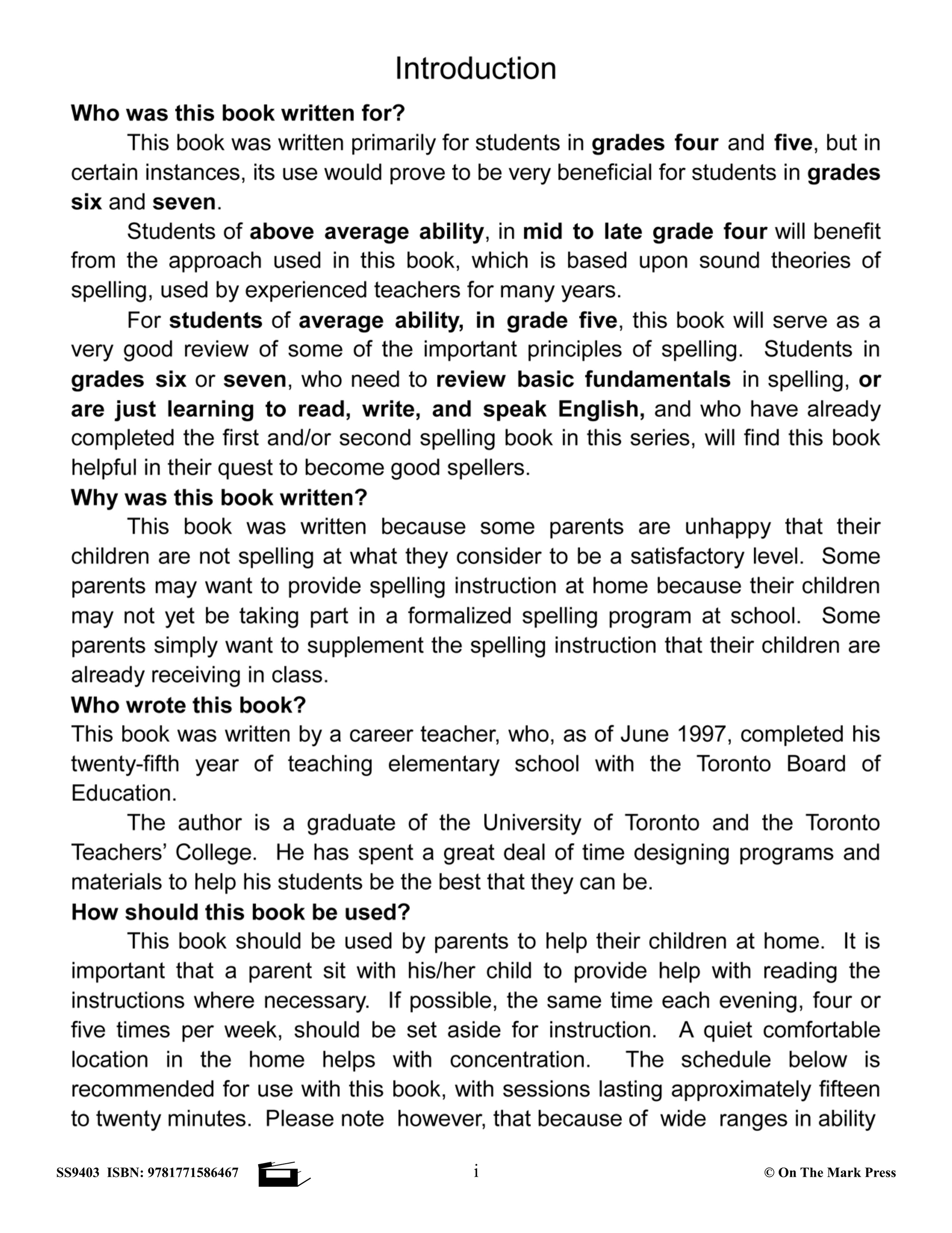 Spelling Grades 4/5 Workbook - Canadian Spelling Lessons/Worksheets