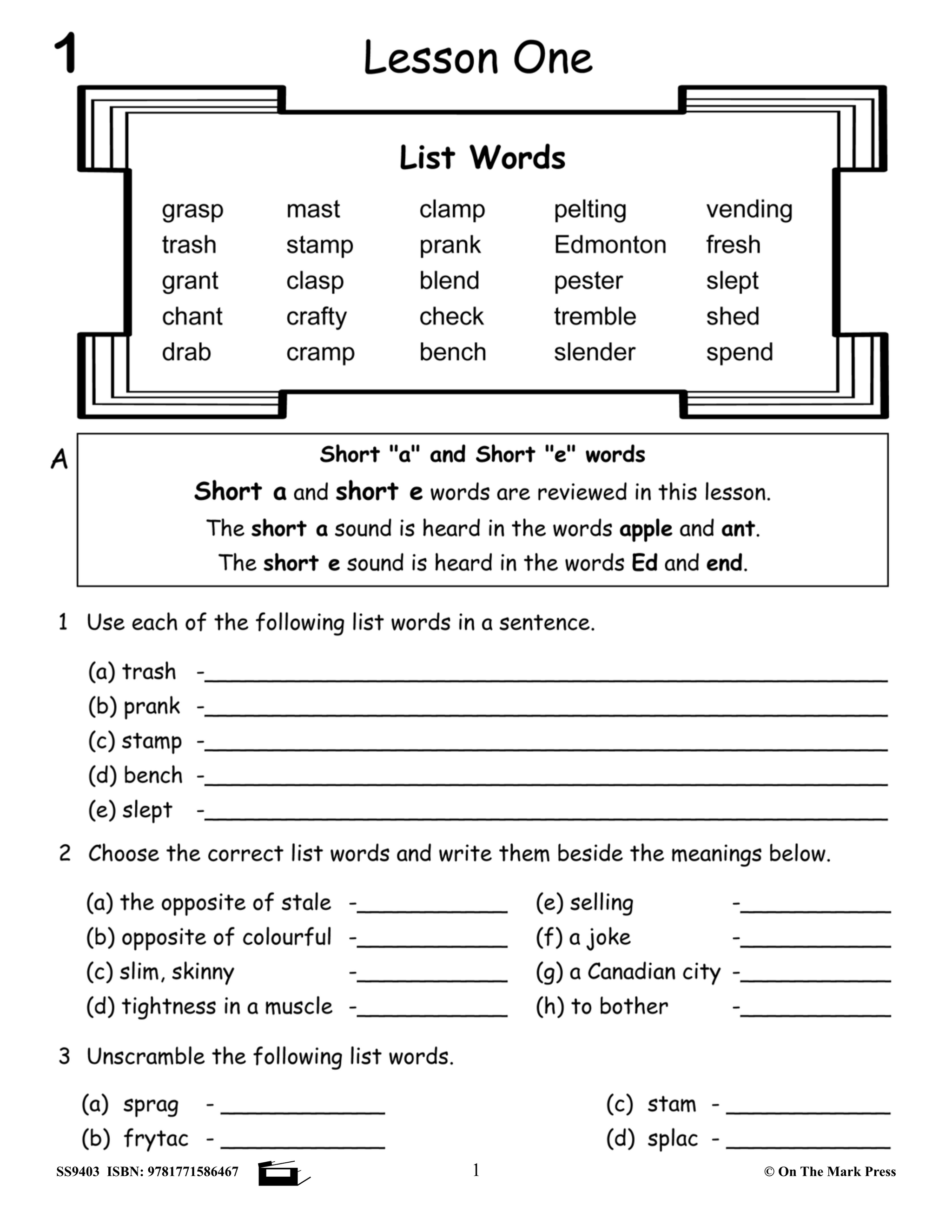 Spelling Grades 4/5 Workbook - Canadian Spelling Lessons/Worksheets