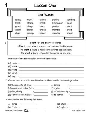Spelling Grades 4/5 Workbook - Canadian Spelling Lessons/Worksheets