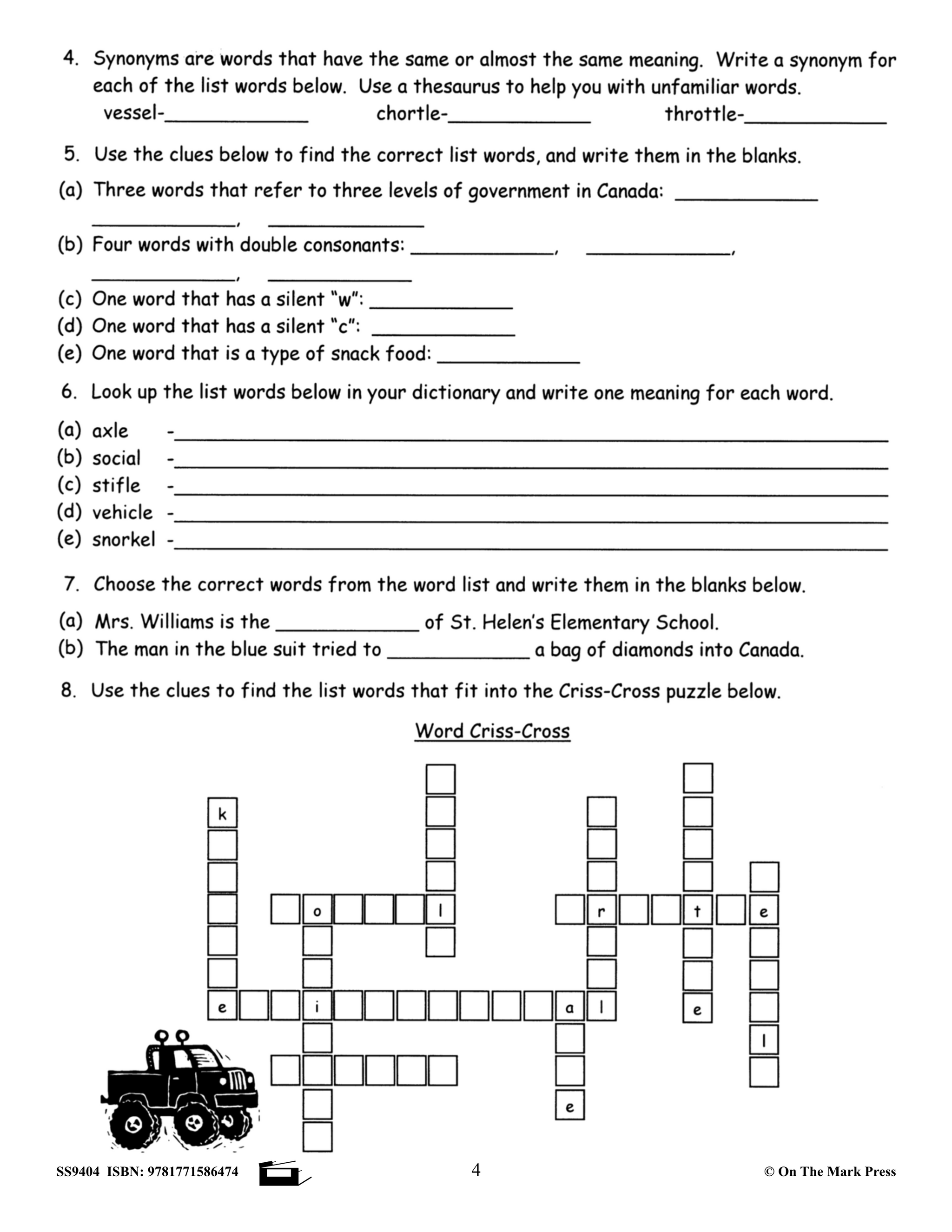 Spelling Grades 5/6 Workbook - Canadian Spelling Lessons/Worksheets
